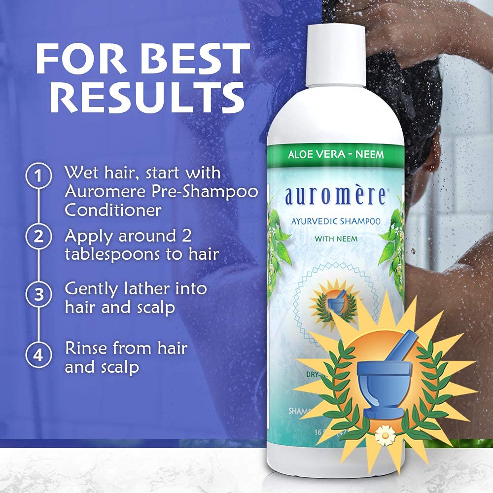 Auromere Ayurvedic Shampoo, Aloe Vera Neem - Vegan, Cruelty Free, Non-GMO, Natural, Gluten Free, Sulfate Free, Paraben Free for Dry to Normal Hair (16 Beauty & Personal Care Auromere