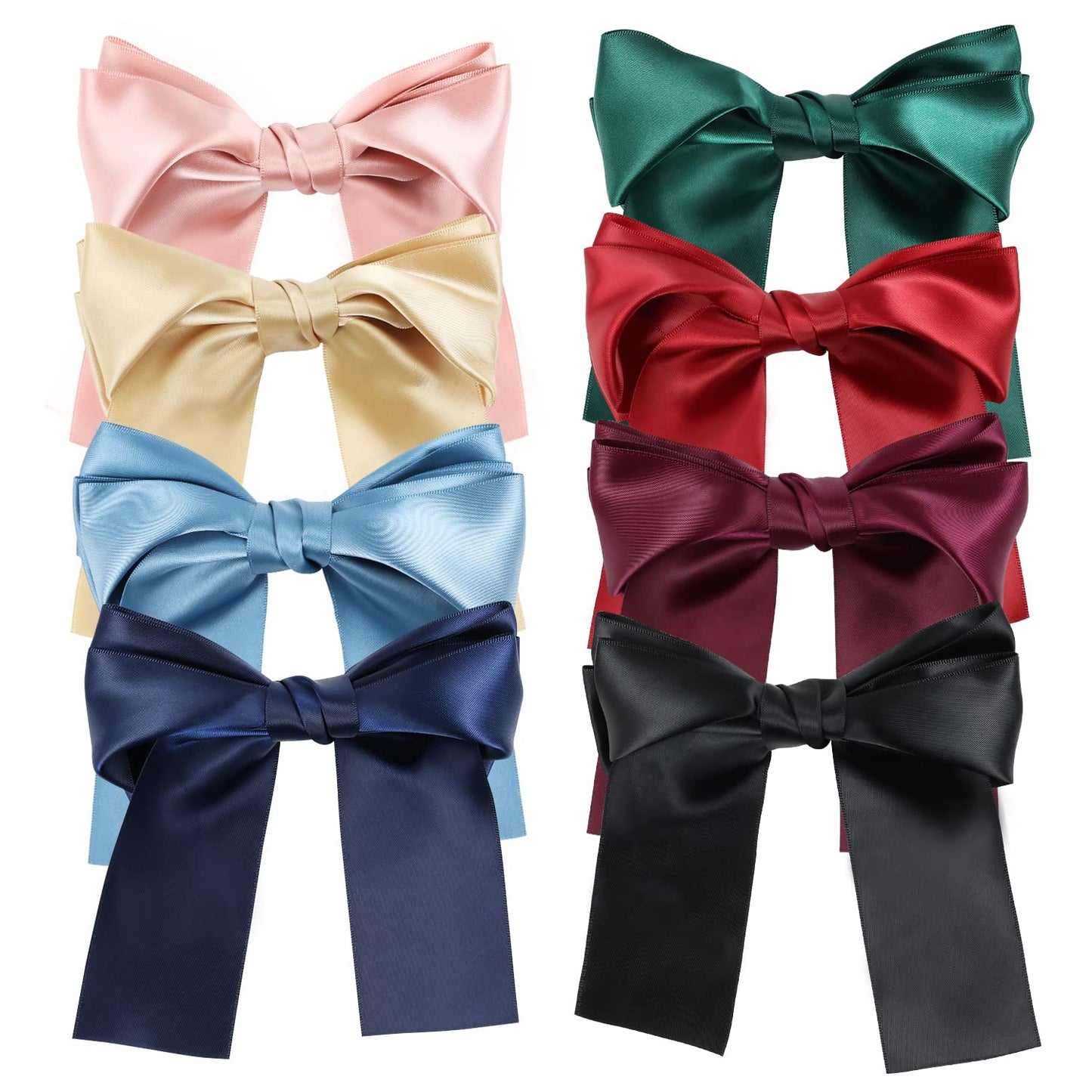 Lawie 8 Pack Bowknot Hair Accessories - 6 Inch Long Satin Barrettes, Big Bows for Girls and Women, Pink Red Blue Green Black Christmas Colors Beauty & Personal Care Lawie
