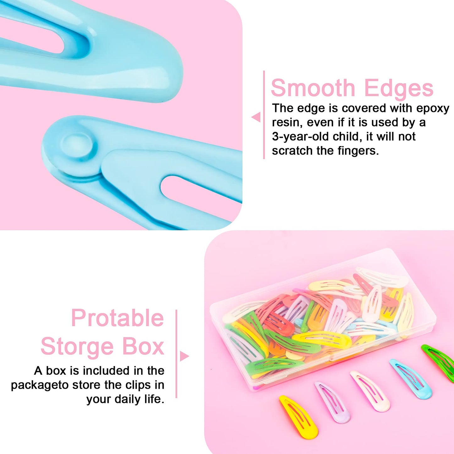 60Pcs Snap Hair Clips for Girls, Gingbiss 2 inch Silicone Coating Colorful Metal Hair Barrettes with Storage Case for Women Girls Kids, No Slip Hair Beauty & Personal Care Gingbiss