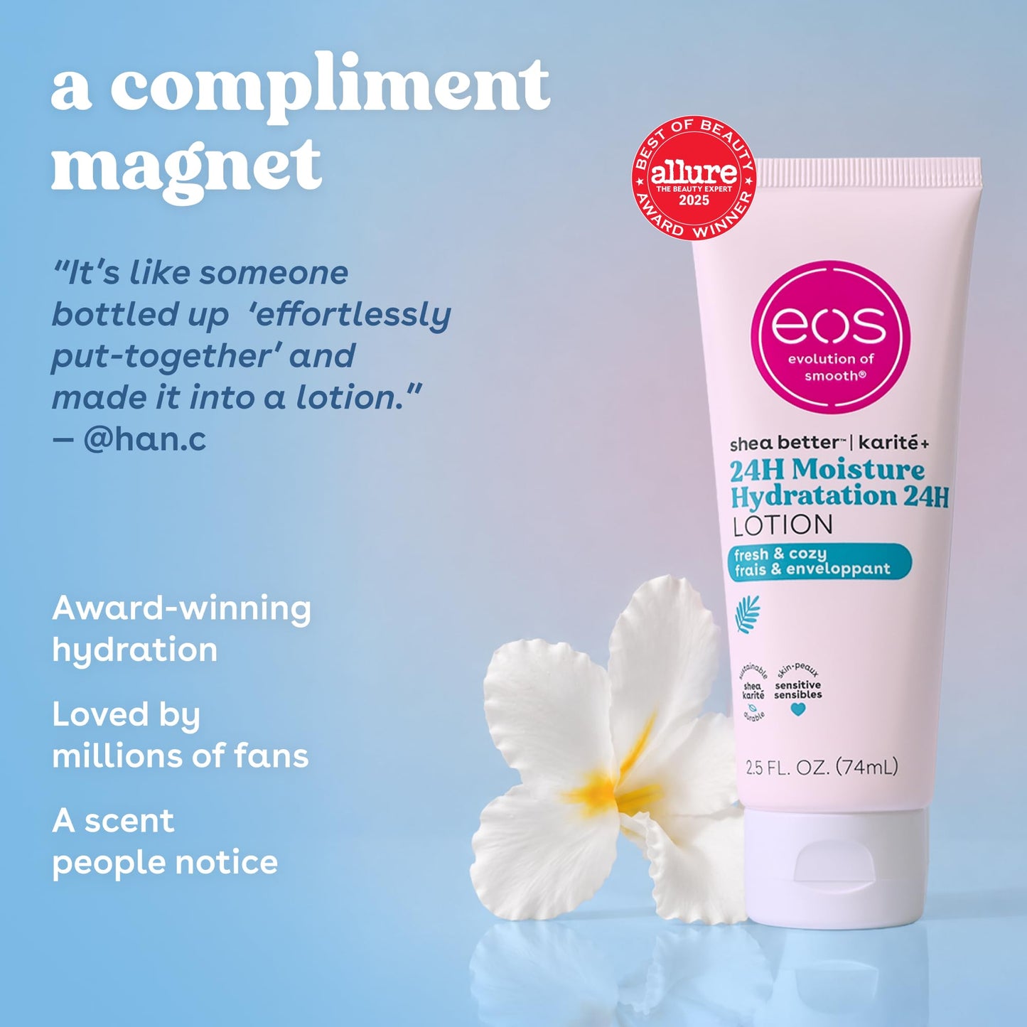 eos 24H Moisture Travel Body Lotion- Fresh & Cozy, Travel Size Essential, Toiletries, Mini Body Lotion, 2.5 fl oz Beauty and Personal Care eos