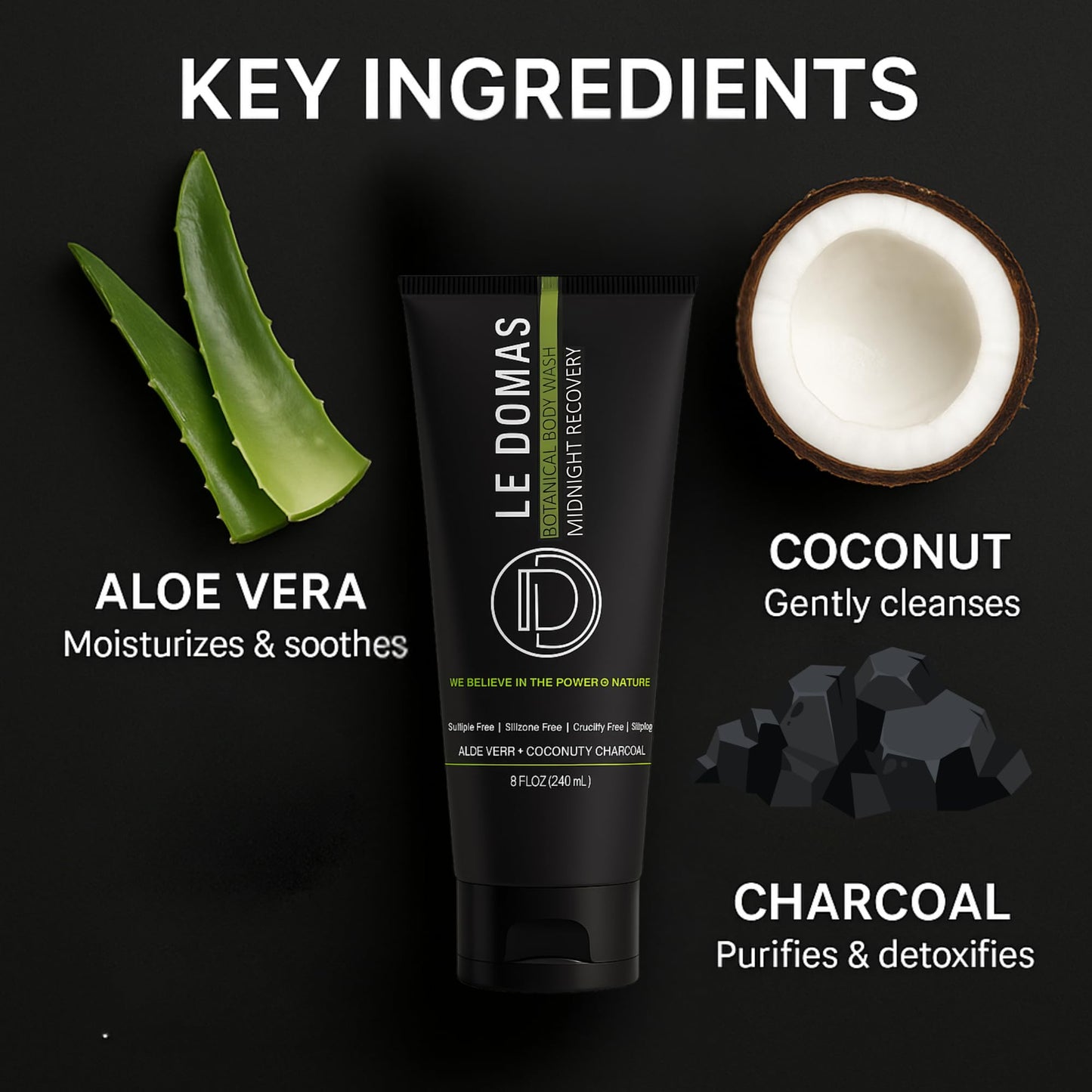 LE DOMAS Natural Body Wash with Aloe Vera, Coconut & Vitamin E - Moisturizing Cleanser for Women & Men - Sulfate Free, Gentle Skin Care, Vegan Body Beauty & Personal Care LE DOMAS