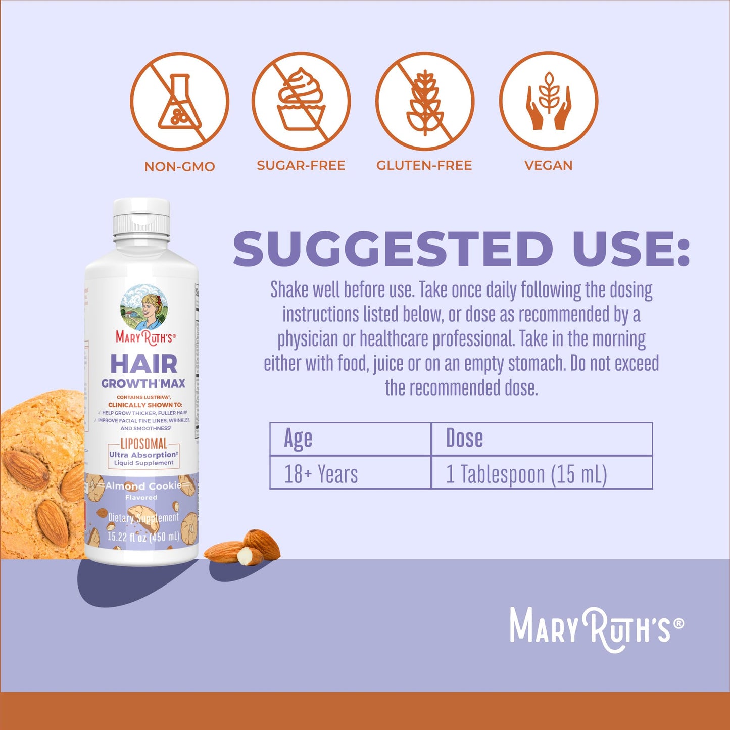 MaryRuth Organics Women's Hair Growth MAX Liposomal | with Lustriva® + Biotin 10000mcg + Pumpkin Seed Oil | Thicker Hair | Hair Care Beauty & Personal Care MaryRuth Organics