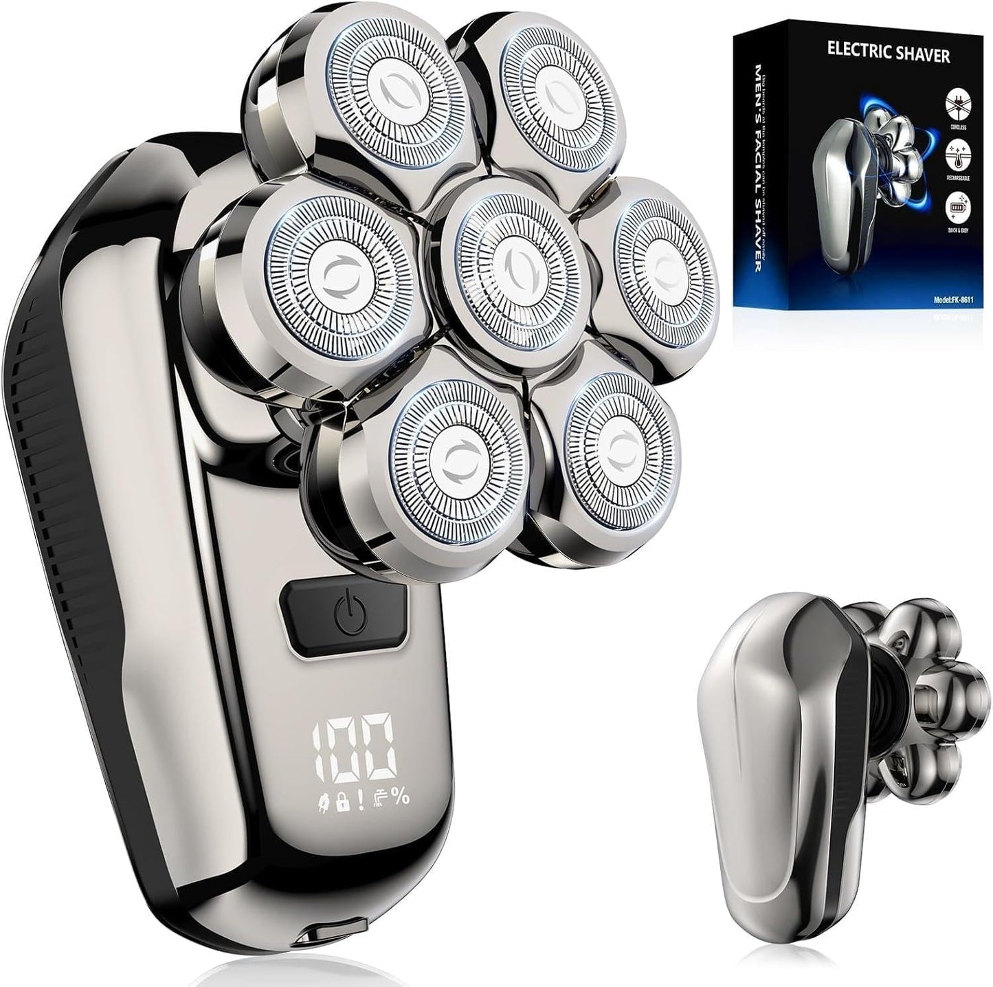 Head Shaver for Bald Men, 7D Floating Rotary Shaver with LED Display, Detachable Electric Shavers Rechargeable 2-Speed Modes Motor IPX7 Waterproof Beauty and Personal Care SROT