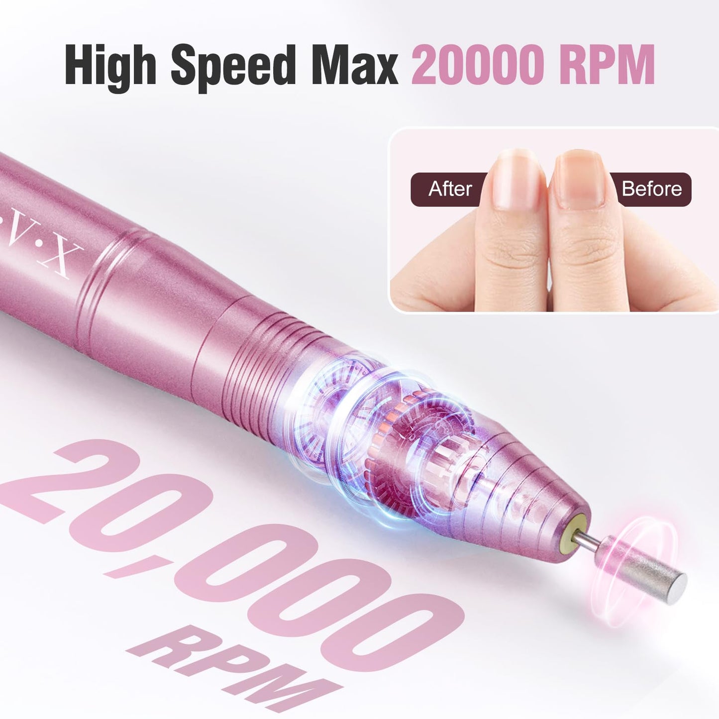 Portable Electric Nail Drill Machine, Professional 20000 RPM USB Manicure Pedicure Drills for Acrylic Nails Gel Polishing Shape Tools Beauty & Personal Care OVX