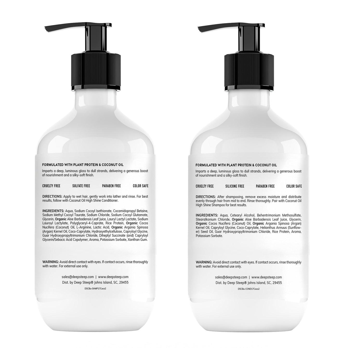 Deep Steep High Shine Coconut Oil Shampoo & Conditioner, 17 oz - Moisturizing Shampoo with Aloe Vera, Argan Oil, Rice Protein - Sulfate-Free, Vegan Beauty & Personal Care Deep Steep