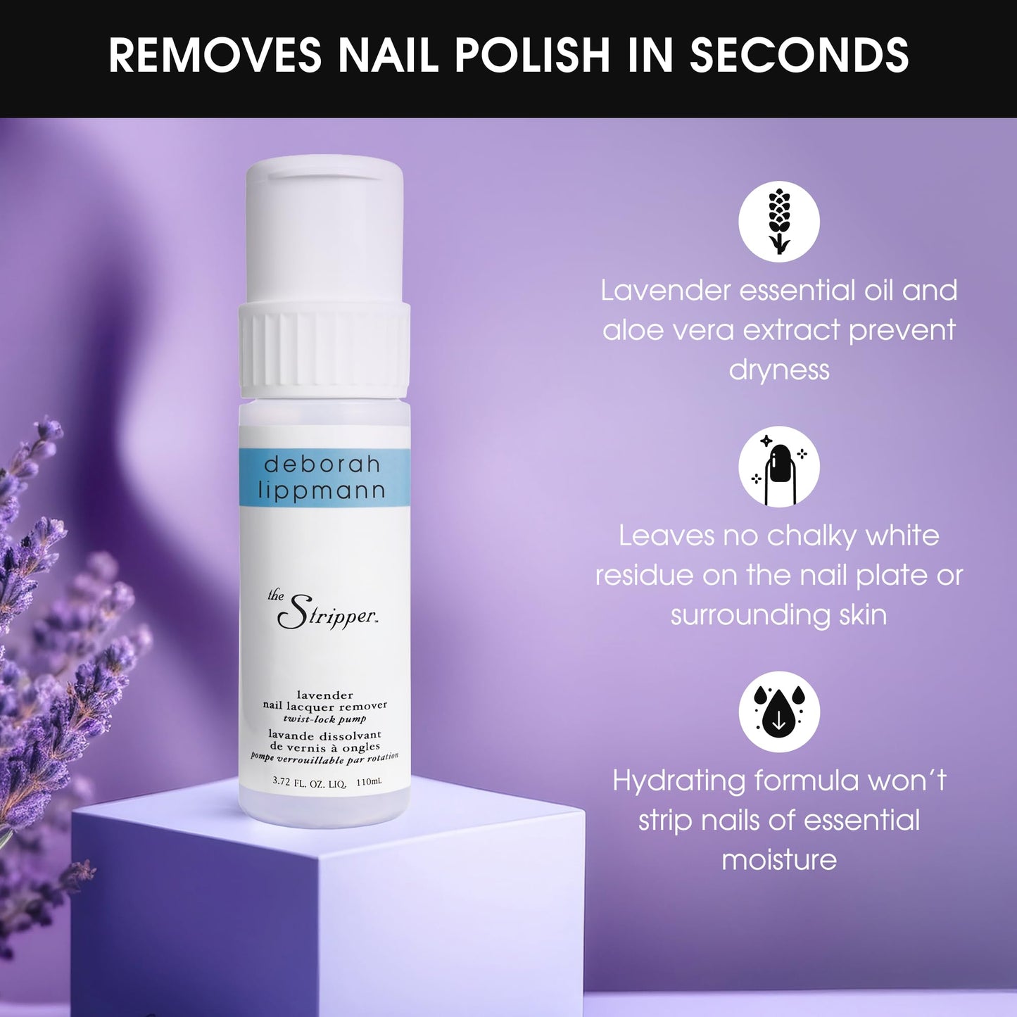 Deborah Lippmann The Stripper | Nail Polish Remover, Fast-Acting | Hydrating Aloe Vera to Prevent Dryness & No Chalky Residue | Lavender Scent Beauty & Personal Care Deborah Lippmann