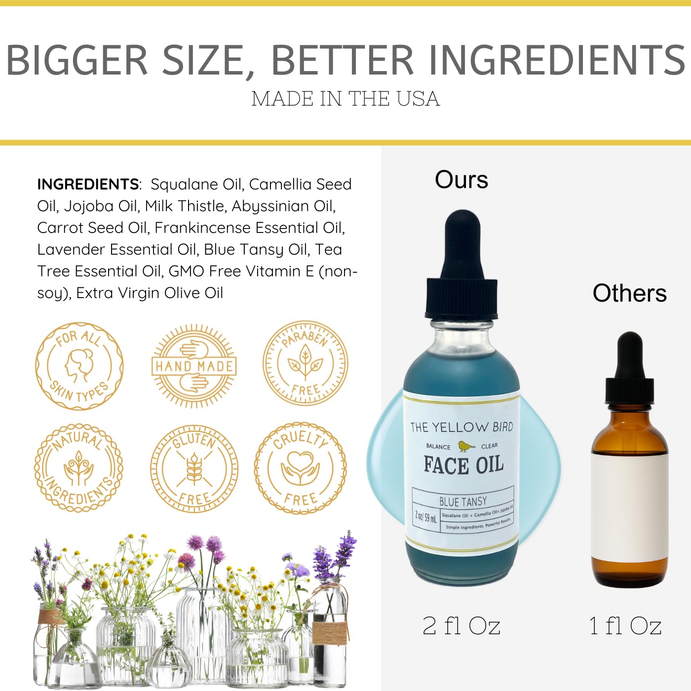 Yellow Bird Balancing Blue Tansy Face Oil 2 oz / 59 ml - Skin Glowing Serum. Collagen Support. Promotes Clear Skin Naturally. Wrinkle, Blemish & Pore Beauty & Personal Care The Yellow Bird