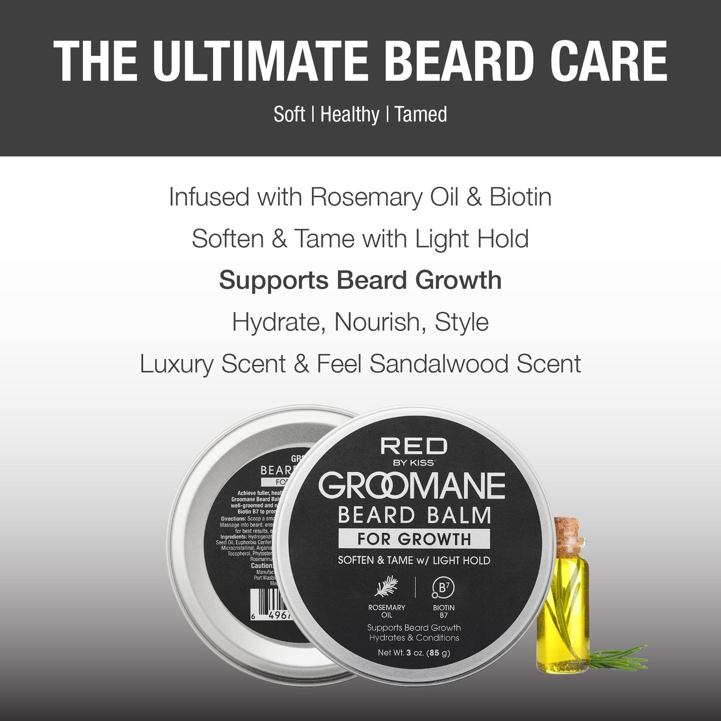 Red by Kiss Groomane Beard Balm Sandalwood, 3oz, Soften & Tame, Light Hold, Promotes Full, Healthy Look Beard Strengthen Facial Hair, Reduce Breakage Beauty and Personal Care Red by Kiss