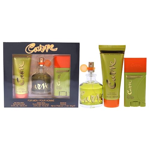 Curve Curve for Men, Men's Fragrance 3 Piece Gift Set, 2.5 Fl. Oz. Eau De Cologne, 3 Count, aftershave/deodorant Beauty & Personal Care Curve