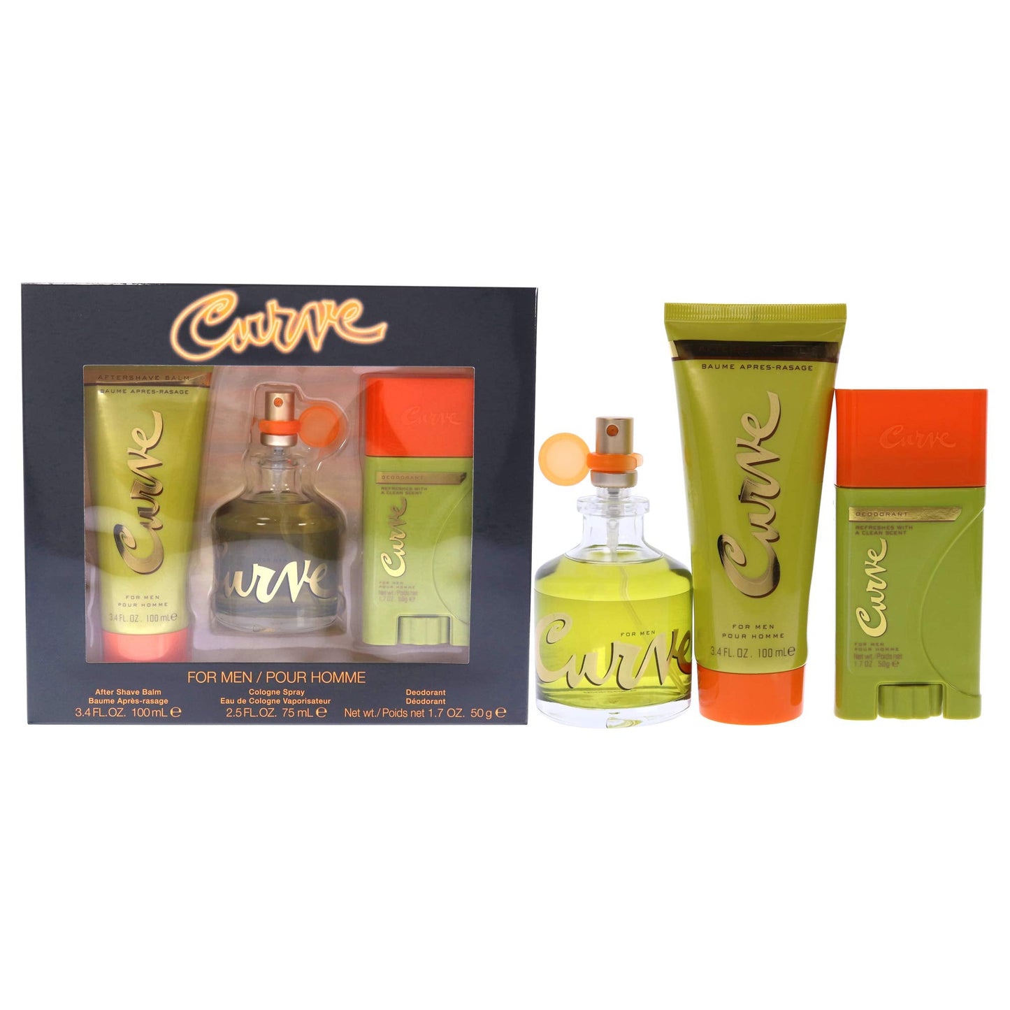 Curve Curve for Men, Men's Fragrance 3 Piece Gift Set, 2.5 Fl. Oz. Eau De Cologne, 3 Count, aftershave/deodorant Beauty & Personal Care Curve