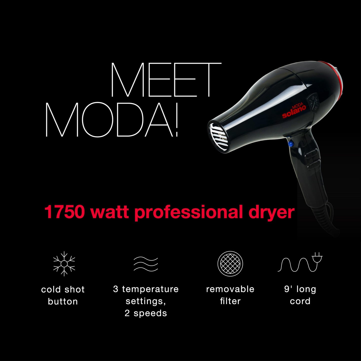 Solano Moda Fast Drying 2-Speed Ionic Hair Dryer | 1750 Watt + Internal Silencer + Far Infrared Heat| Smoothing Without Sacrificing Body or Bounce | Beauty & Personal Care Solano