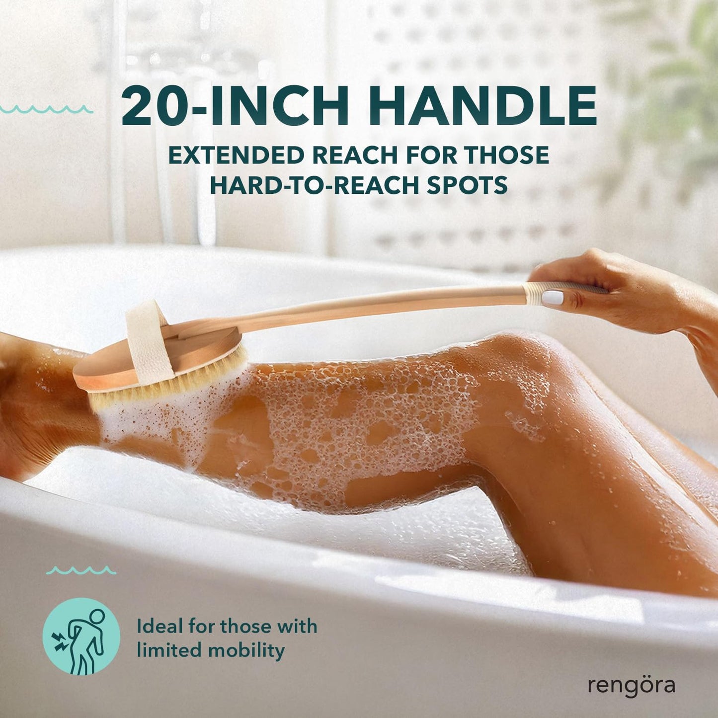 Back Scrubber for Shower - 20" Long Handle Shower Brush - Natural Bristle Back Brush - Ergonomic Handle + Silicone Anti-Slip Grip - Great Gift Idea Beauty & Personal Care rengöra