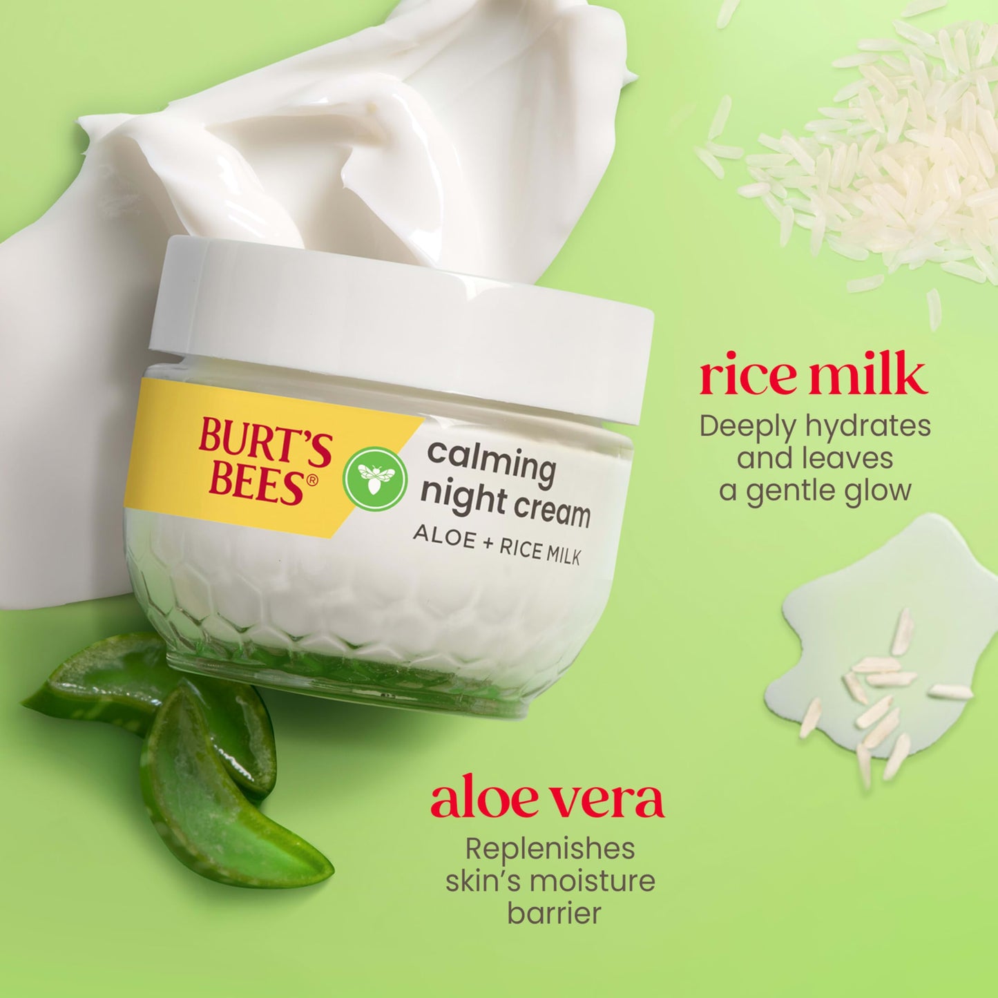 Burt's Bees Calming Night Cream With Aloe and Rice Milk, Face Moisturizer For Sensitive Skin Infuses Skin With Moisture While You Sleep, 98.8 Percent Beauty & Personal Care Burt's Bees
