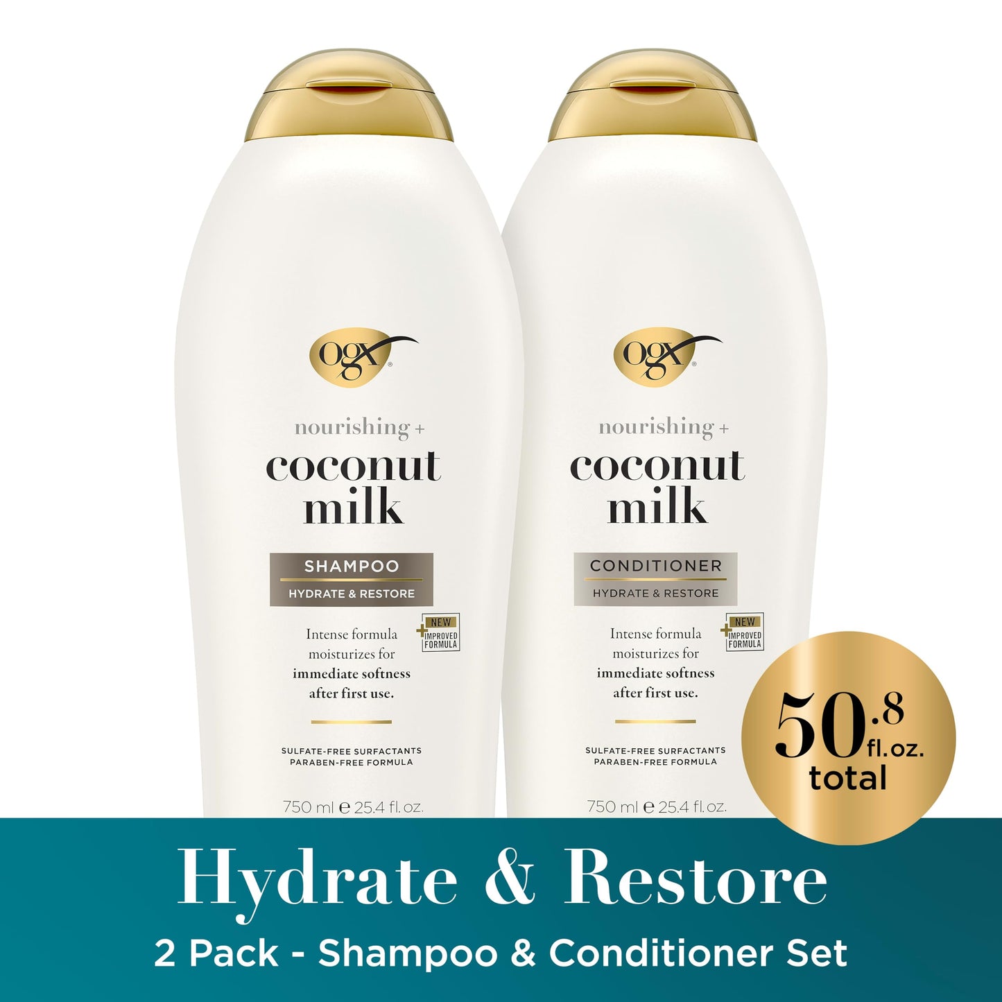 OGX Shampoo and Conditioner Set, Nourishing + Coconut Milk, Shampoo and Conditioner for Moisturizing & Strengthening Hair Care, Formulated without Beauty & Personal Care OGX