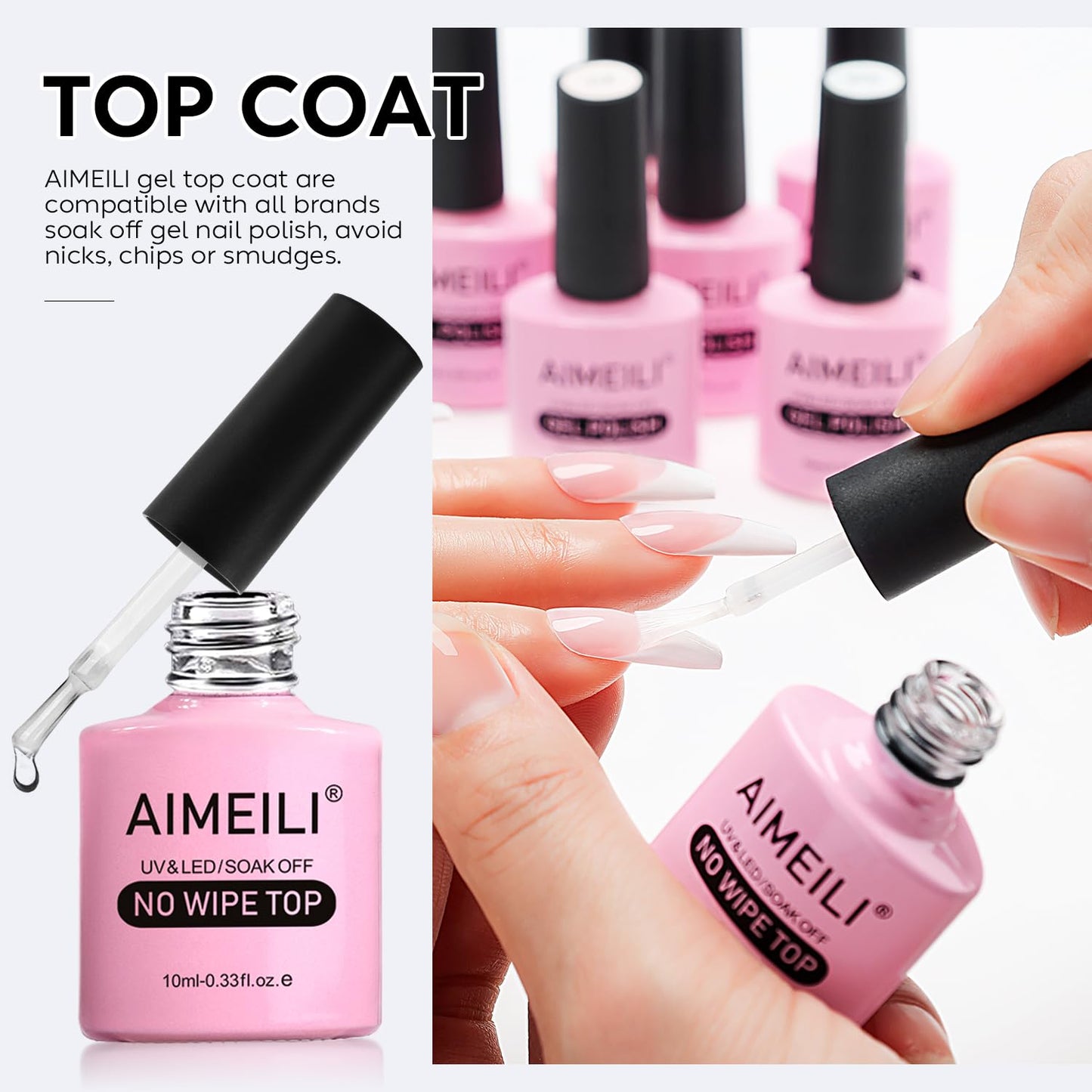 AIMEILI Gel Nail Polish No Wipe Top and Base Coat Set Shine Finish Long Lasting Soak Off Gel Nail Lacquer - 2 x 10ml Beauty & Personal Care AIMEILI