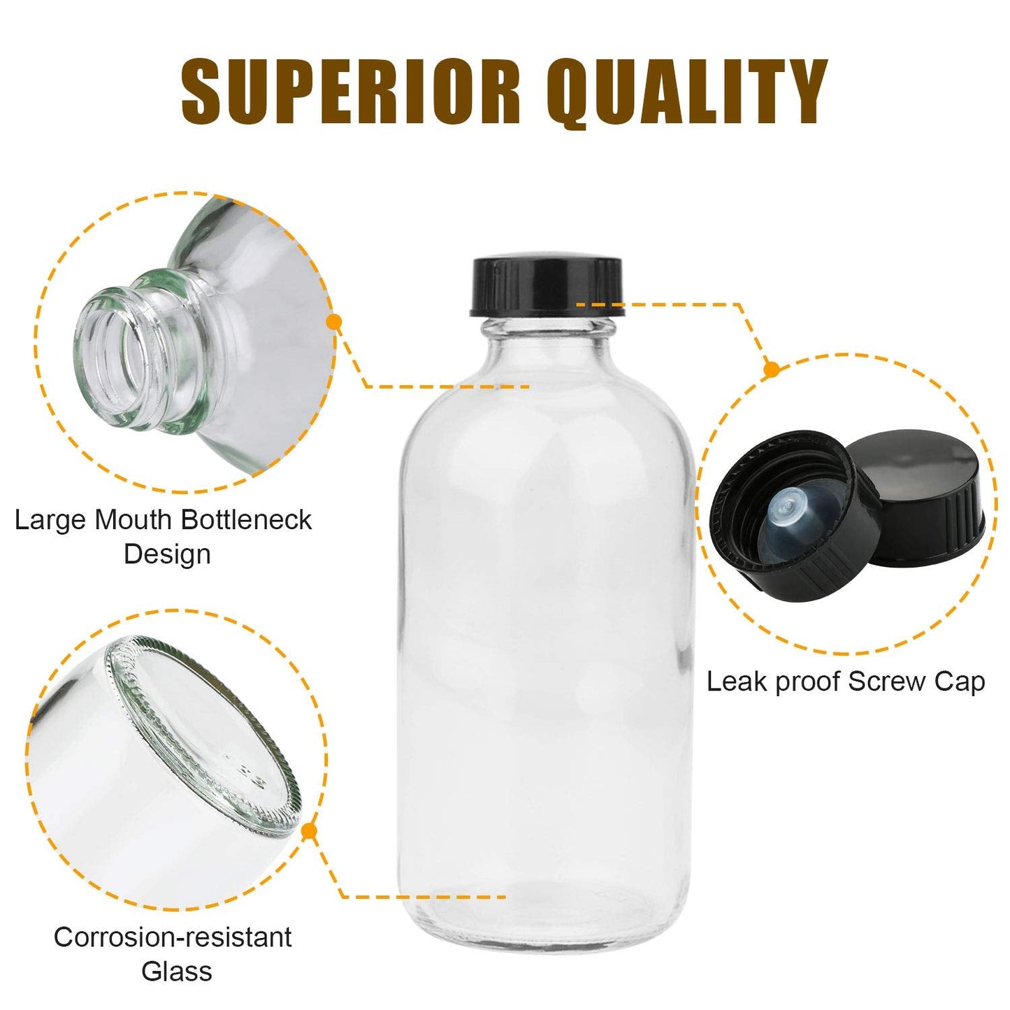 8oz Clear Glass Bottle, Reusable Glass Bottles with Airtight Lid for Shampoo, Conditioner, Essential Oils, Set of 20 (Clear) Beauty & Personal Care COMUDOT