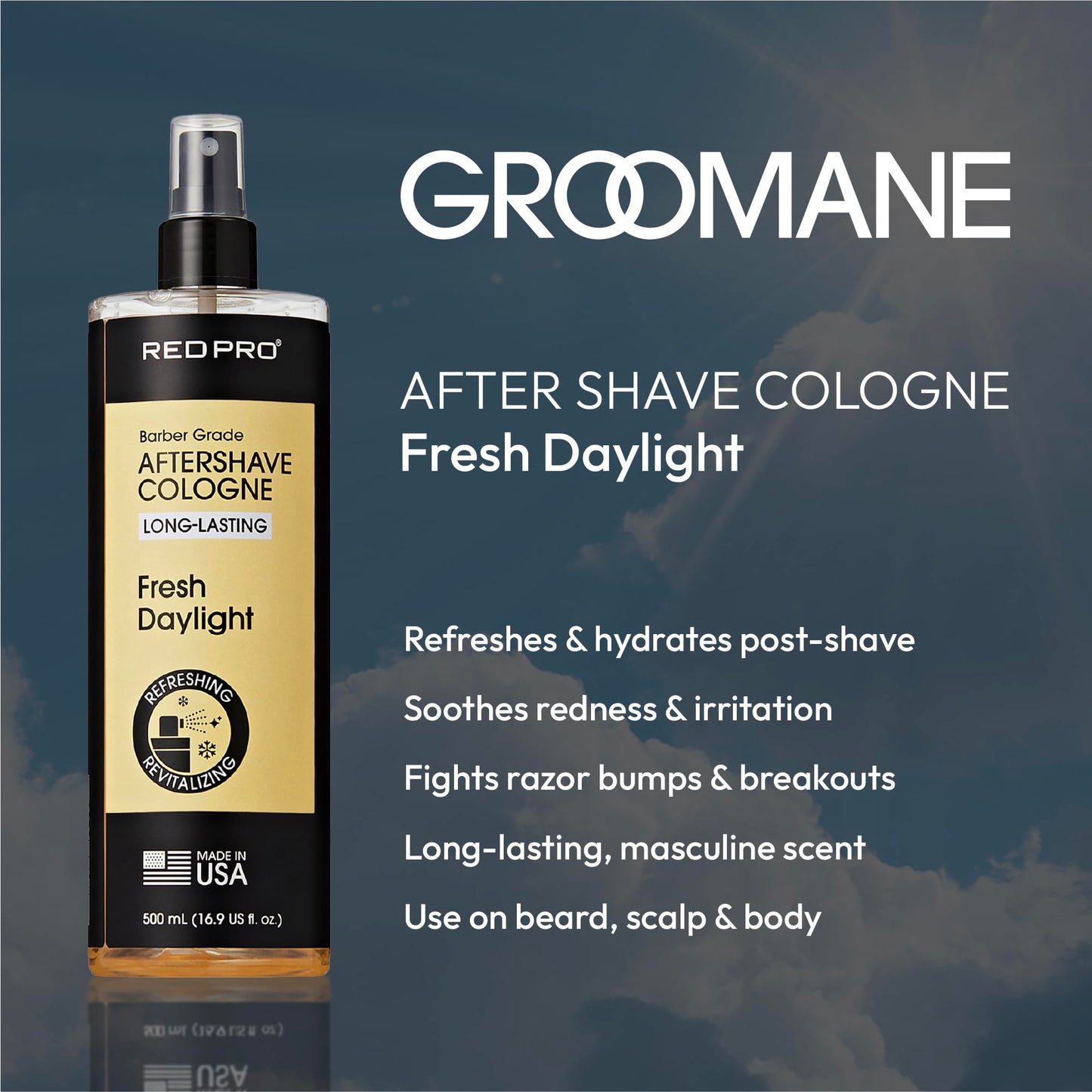 RED Pro GROOMANE Cooling Aftershave Cologne for Men, Barber-Grade Post-Shave Splash, Long-Lasting Scent, Soothes with Aloe, Fast-Drying, Tone Skin Beauty and Personal Care RED Pro