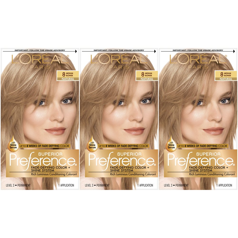 L'Oreal Paris Superior Preference Fade-Defying + Shine Permanent Hair Color, 8 Medium Blonde, Pack of 3, Hair Dye Beauty & Personal Care L'Oreal Paris