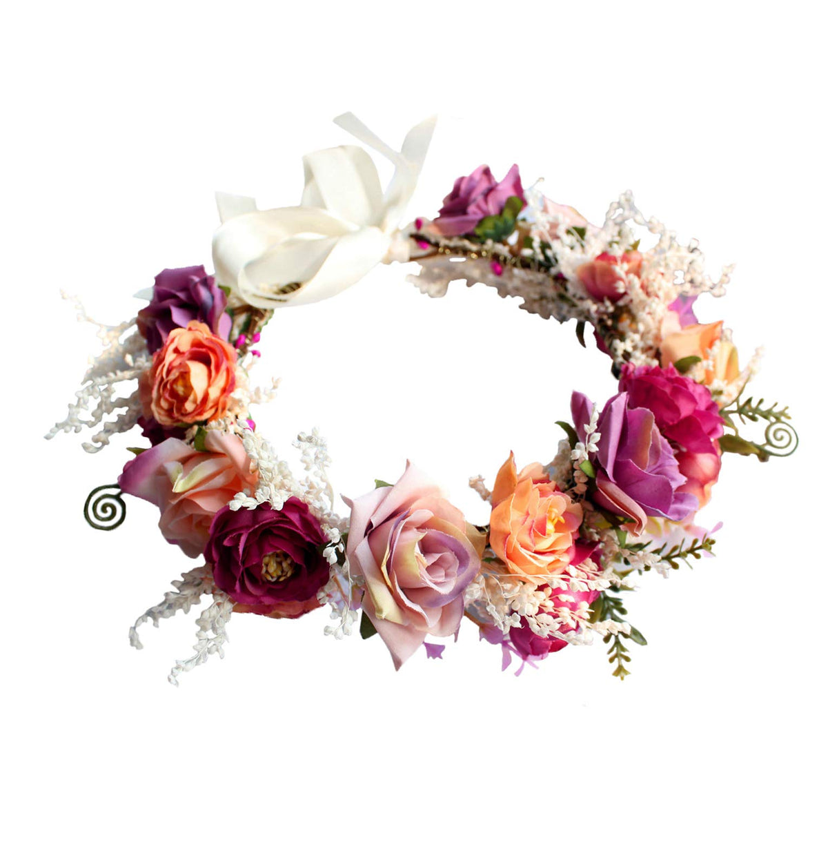 LLinfflr Rose Flower Crown Boho Headband Floral Halo Headpiece Rosy