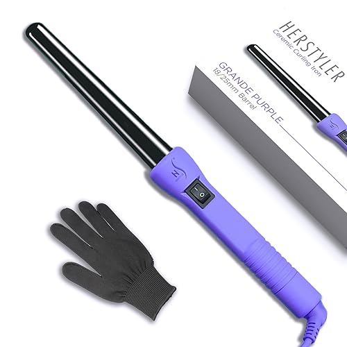 Herstyler Grande Ceramic Tapered Curling Wand - 1 inch Dual Voltage with Negative Ions for Long and Short Hair (Purple) Beauty & Personal Care HerStyler