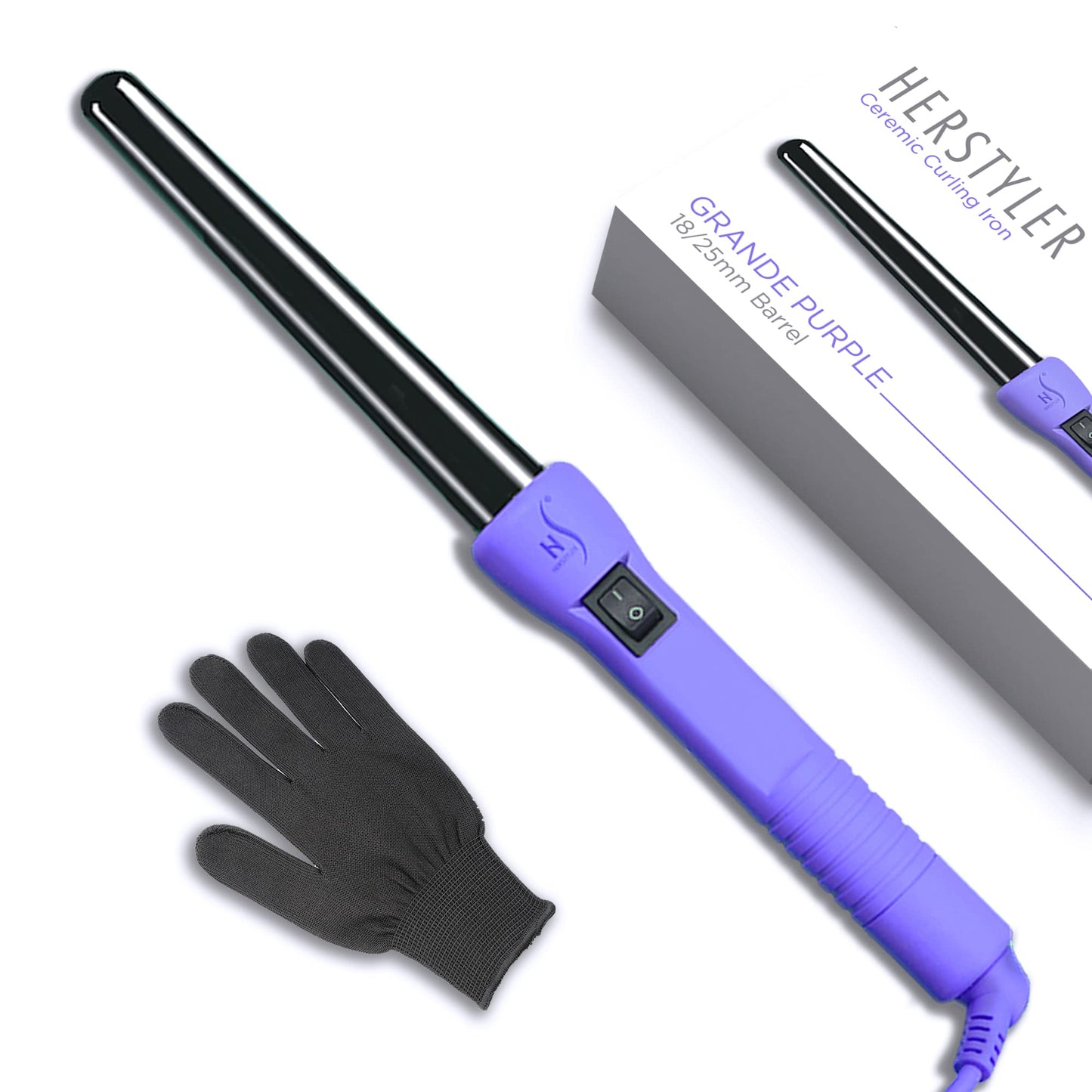Herstyler Grande Ceramic Tapered Curling Wand - 1 inch Dual Voltage with Negative Ions for Long and Short Hair (Purple) Beauty & Personal Care HerStyler