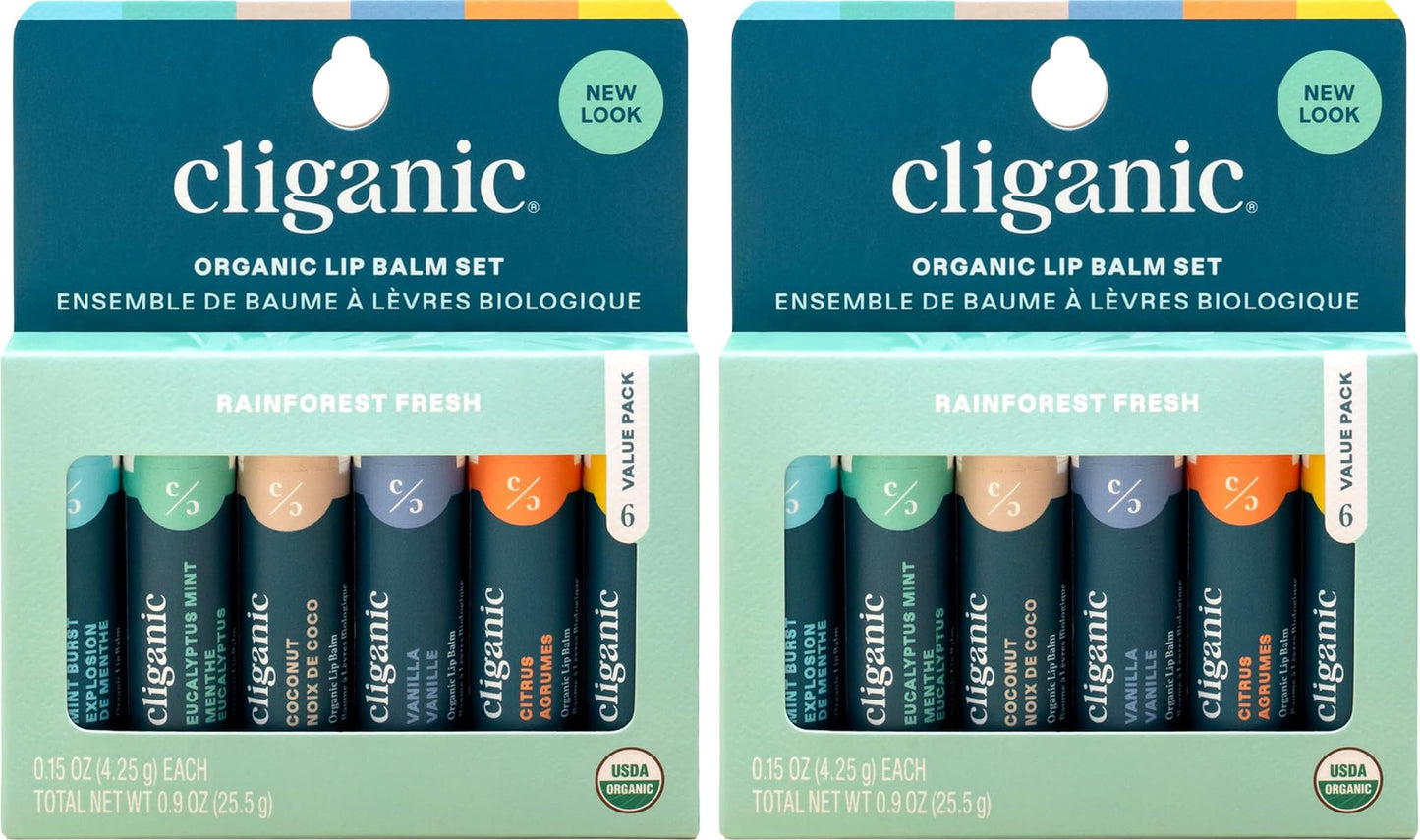 Cliganic Organic Lip Balm Set (2 Packs of 6 Tubes), 100% Natural Moisturizer for Cracked & Dry Lips Beauty and Personal Care Cliganic