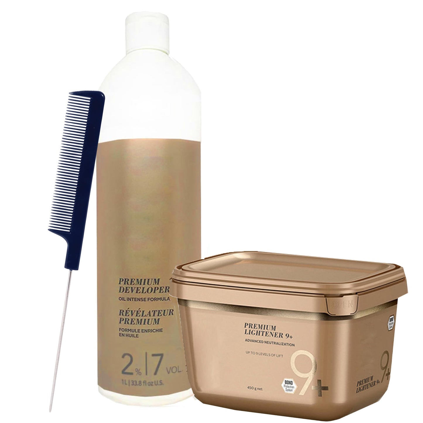 Blonde Me Lightener 9+ Bleach 450g with Blonde Me 2% / 7 Volume Developer 1L and Pin Tail Comb - Professional Hair Bleaching Kit for Subtle Lift Beauty & Personal Care M Hair Designs