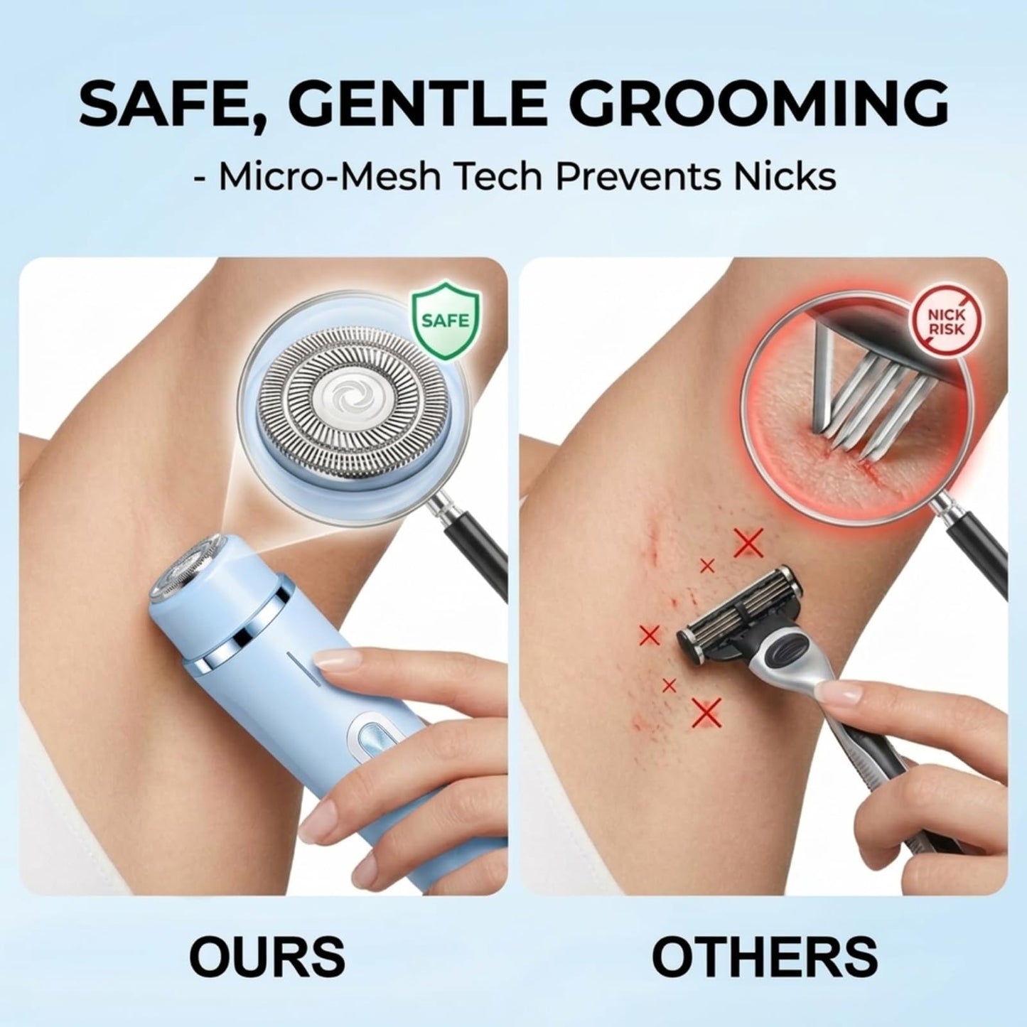 VELOZ 2-in-1 Bikini Trimmer for Women, Dual Head Electric Razor for Bikini Line, Face, Legs & Underarms, IPX7 Waterproof Cordless Shaver for Wet & Dry Beauty and Personal Care VELOZ
