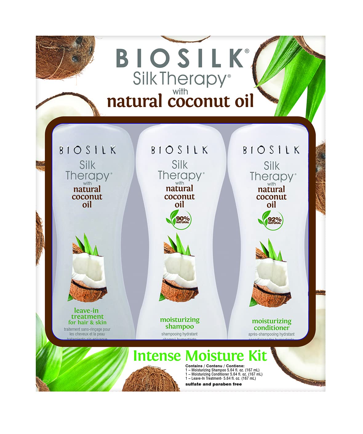 BioSilk Silk Therapy Natural Coconut Oil Intense Moisture Kit With Silk Therapy Coconut Leave-in 5.64oz, 23.28 fluid_ounces