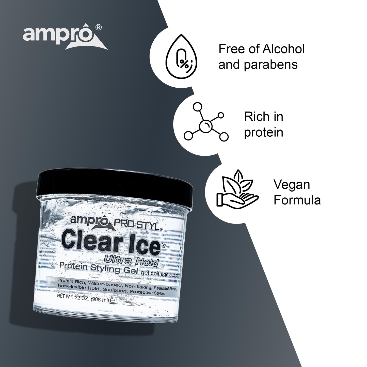 AmPro Pro Styl Clear Ice Styling Gel - Protects and Strengthens Your Strands - Non-Flaking, Alcohol Free, Vegan Formula - Flexible, Touchable Hold Beauty & Personal Care AmPro