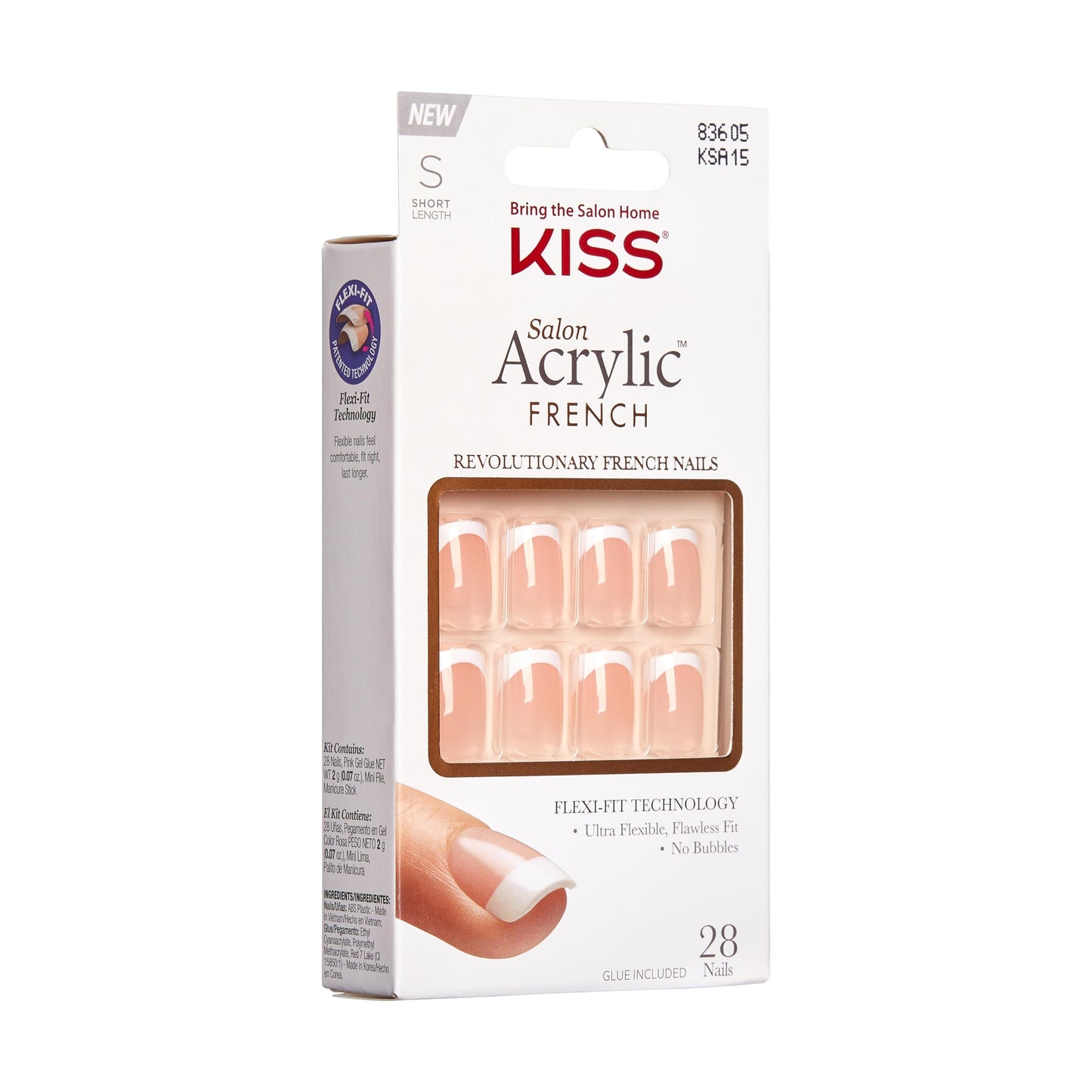 KISS Salon Acrylic Press On Nails, Nail glue included, 'Bonjour', Nude/ White, Short Size, Squoval Shape, Includes 28 Nails, 2g Glue, 1 Manicure Beauty & Personal Care kiss new york