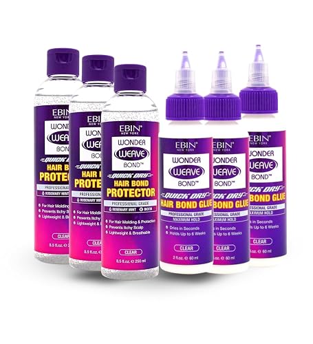 EBIN NEW YORK Wonder Weave Bond Hair Protector (Clear) 8.5 oz Bundle with Hair Bond Glue (Clear) 2 oz Protective Shield & Secure Hold - Seamless Beauty & Personal Care EBIN NEW YORK
