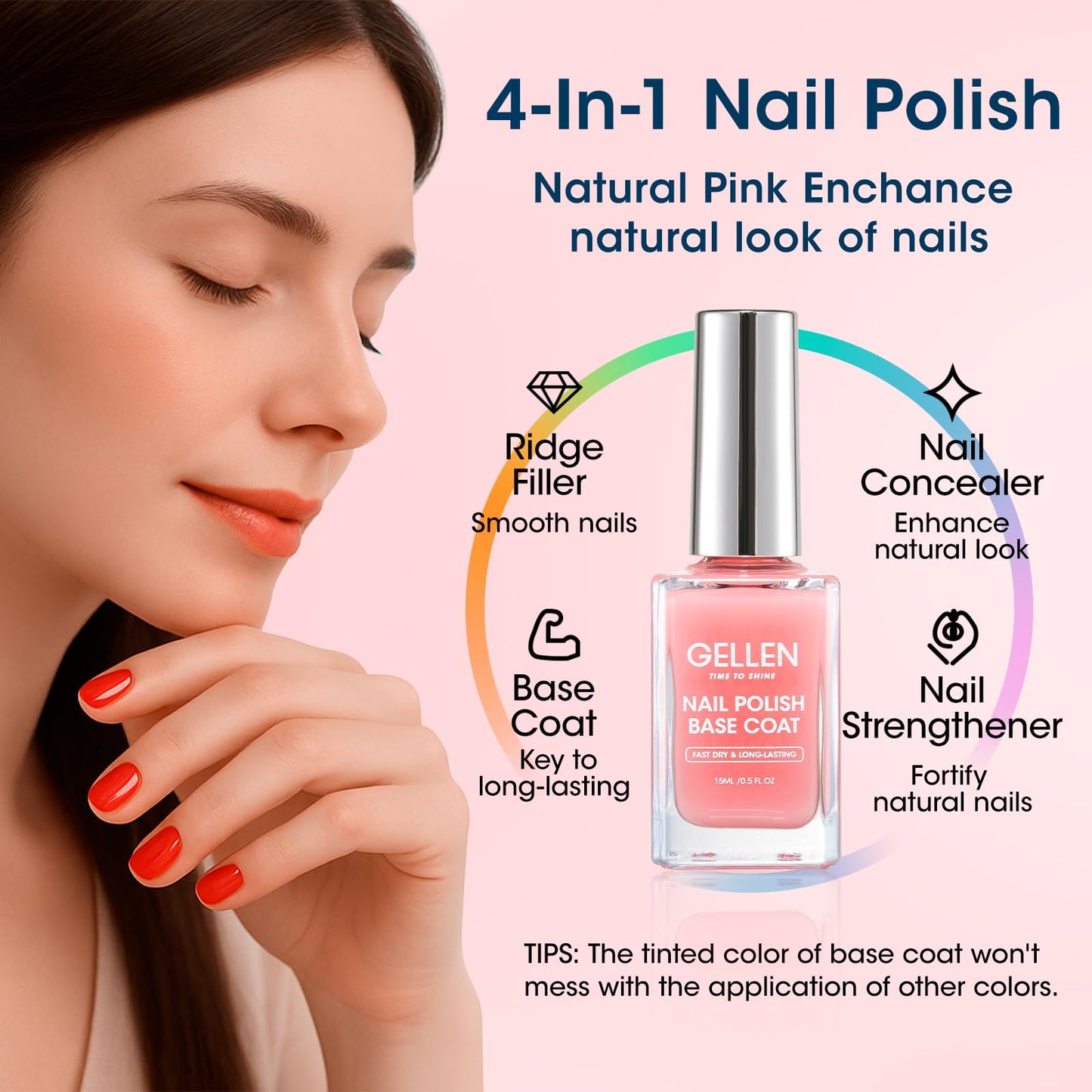 GELLEN Clear Nail Polish Base Top Coat, Clear Pink Base Coat & Shine No Wipe Top Coat Strengthen Thin Damaged Natural Nails, Quick Dry Sheer Regular Beauty and Personal Care GELLEN