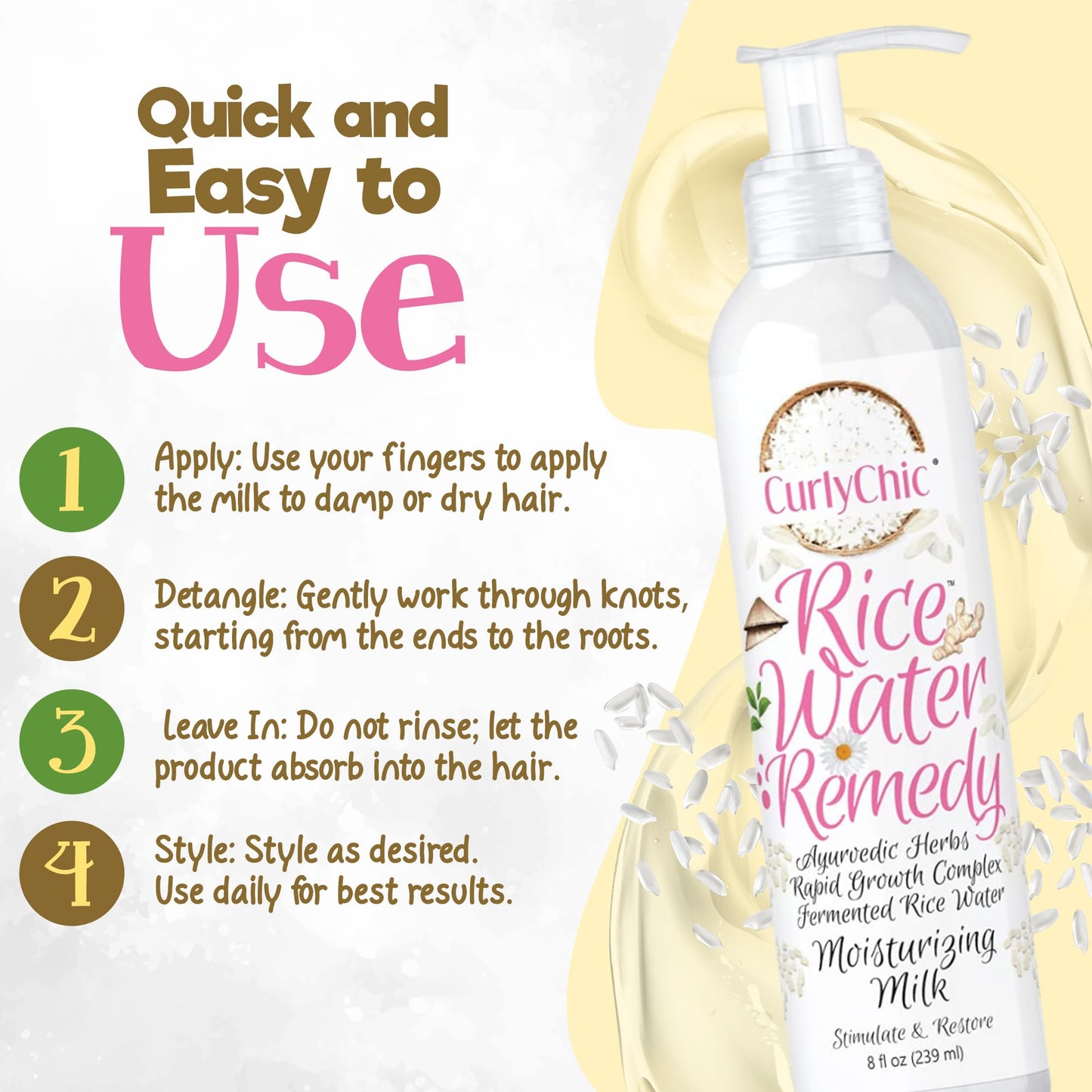 Curly Chic Rice Water Remedy Moisturizing Hair Milk - Hydrates, Detangles & Revives Dry Hair - Ayurvedic Herbs & Fermented Rice Water for Rapid Growth Beauty & Personal Care Curly Chic