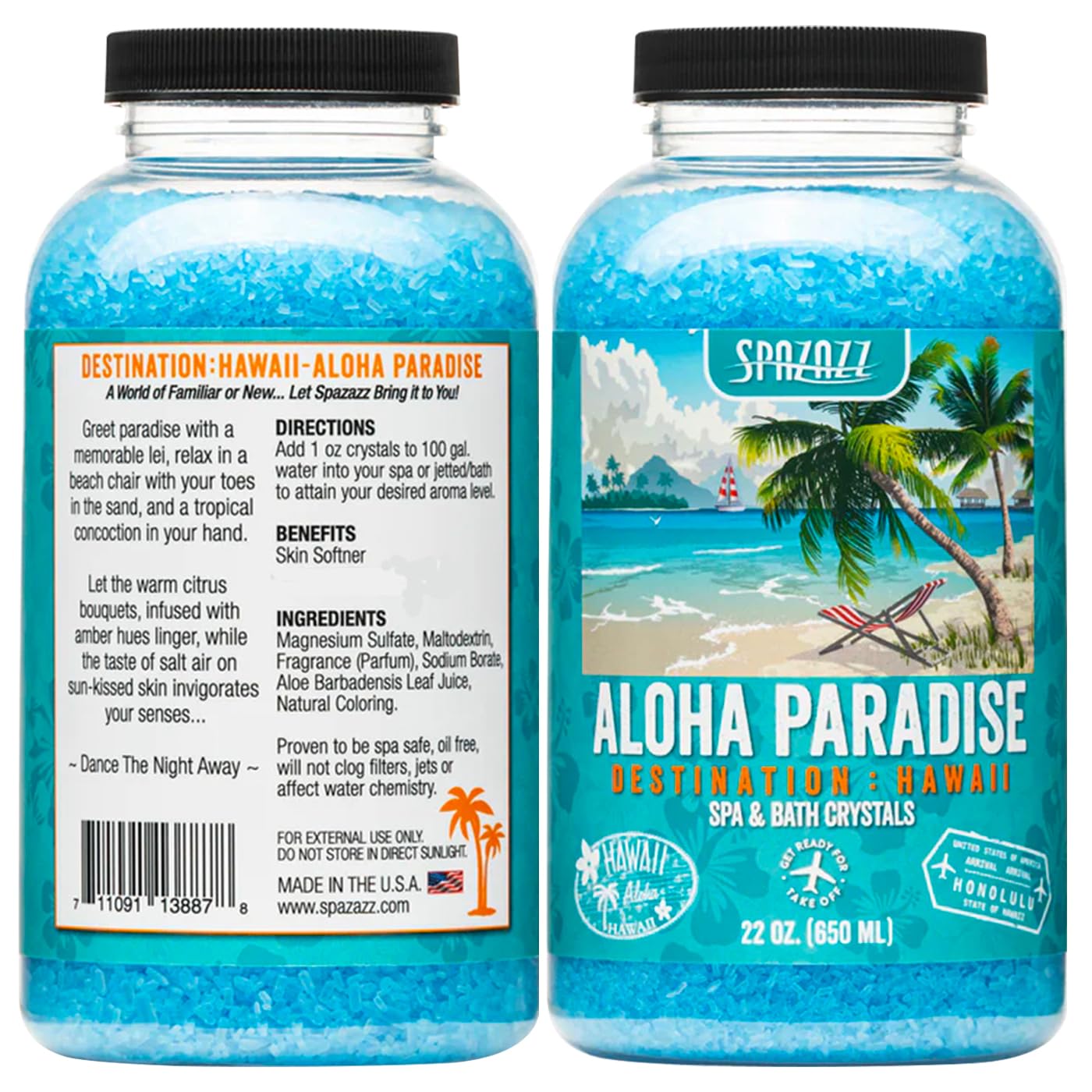 Spazazz Destinations - Hawaii - Aloha Paradise - Natural Spa & Bath Salt Aromatherapy Crystals 22oz -Skin Softener - Safe For Your Hot Tub & Kids Beauty and Personal Care Spazazz