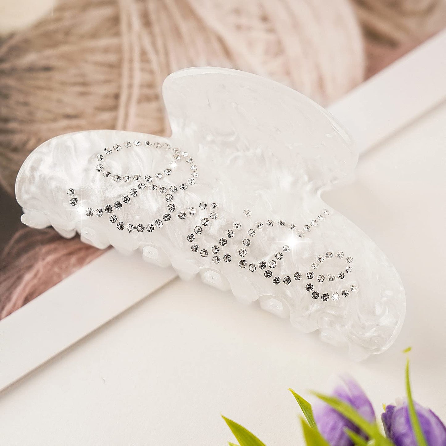 Saliyaa Bride Hair Clip - White Acrylic Bride Clip with Double-Side Logo (4 inches) - Wedding Gift, Bridal Shower, Bachelorette Decorations Accessory Beauty & Personal Care Saliyaa