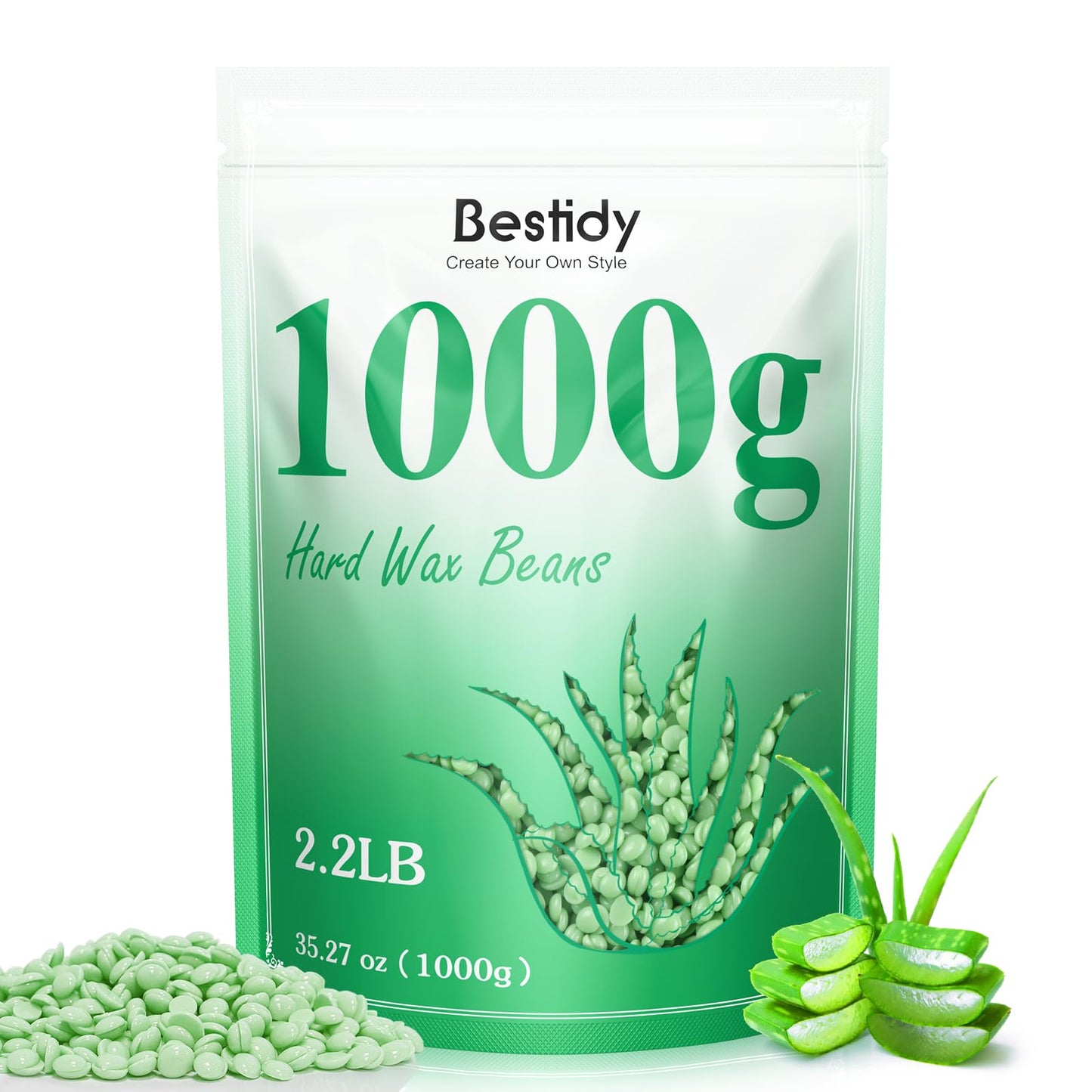 Bestidy Hard Wax Beads for Hair Removal - 1000g Waxing Beans for All Body and Bikini Areas (Green) Beauty and Personal Care Bestidy Default Title