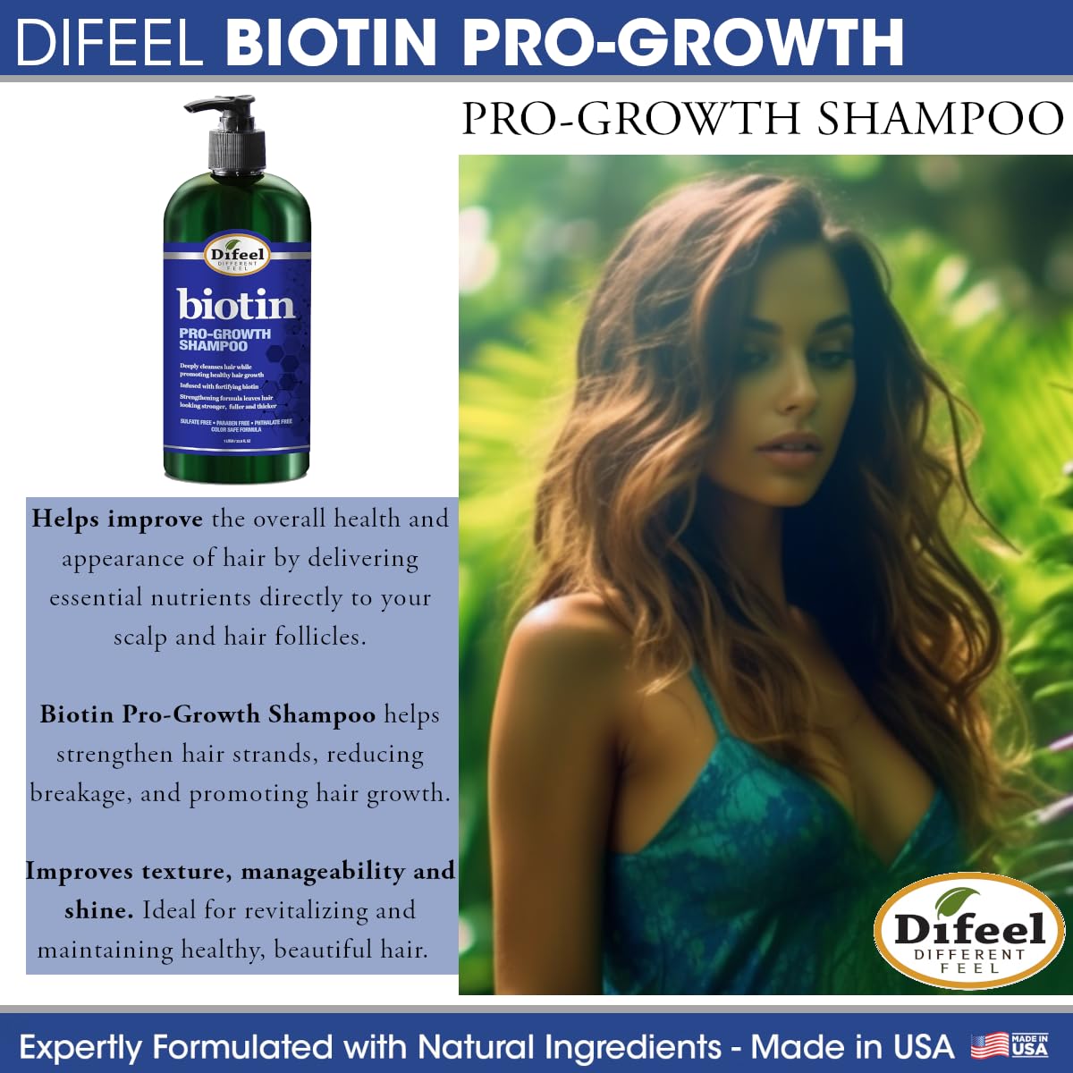 Difeel Biotin Pro-Growth 4-PC Hair Care Gift Set - Shampoo (12oz), Conditioner (12oz), Hair Oil (7oz), and Hair Mask (12oz) Beauty & Personal Care Difeel