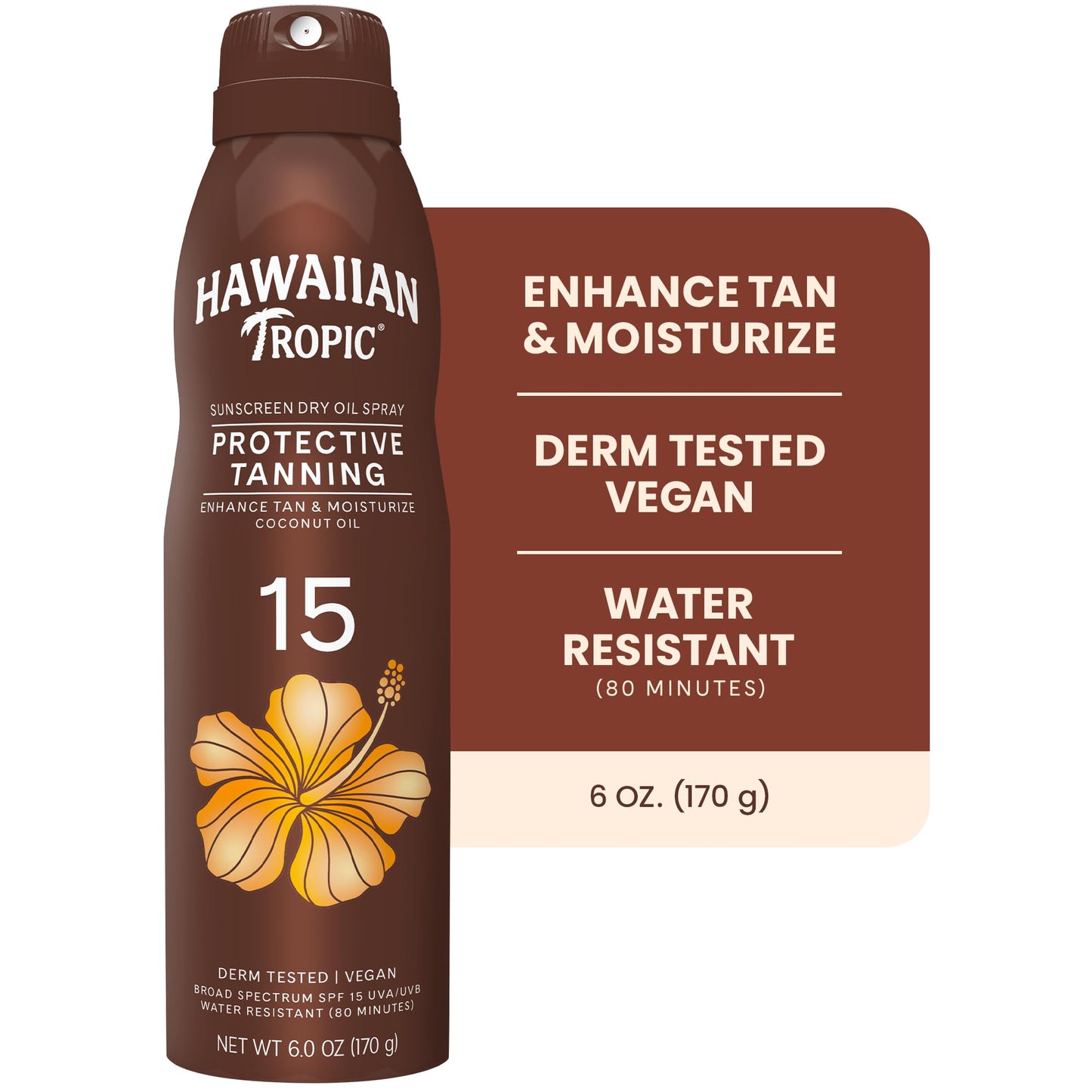 Hawaiian Tropic Dry Oil Tanning Spray Sunscreen SPF 15, 6 oz | Protective Sun Tanning Oil with SPF 15 Sunscreen, Oxybenzone Free, 6 oz Beauty and Personal Care Hawaiian Tropic