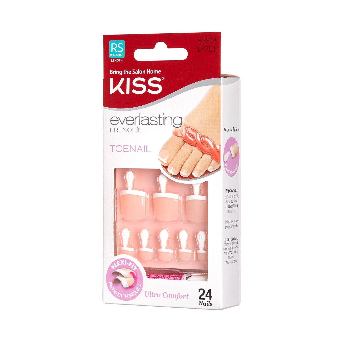 KISS Everlasting, Press On Toenails, Nail Glue Included, 'Limitless', French, Short Size, Squoval Shape, Includes 24 Nails, 2g Glue, 1 Manicure Stick Beauty & Personal Care KISS