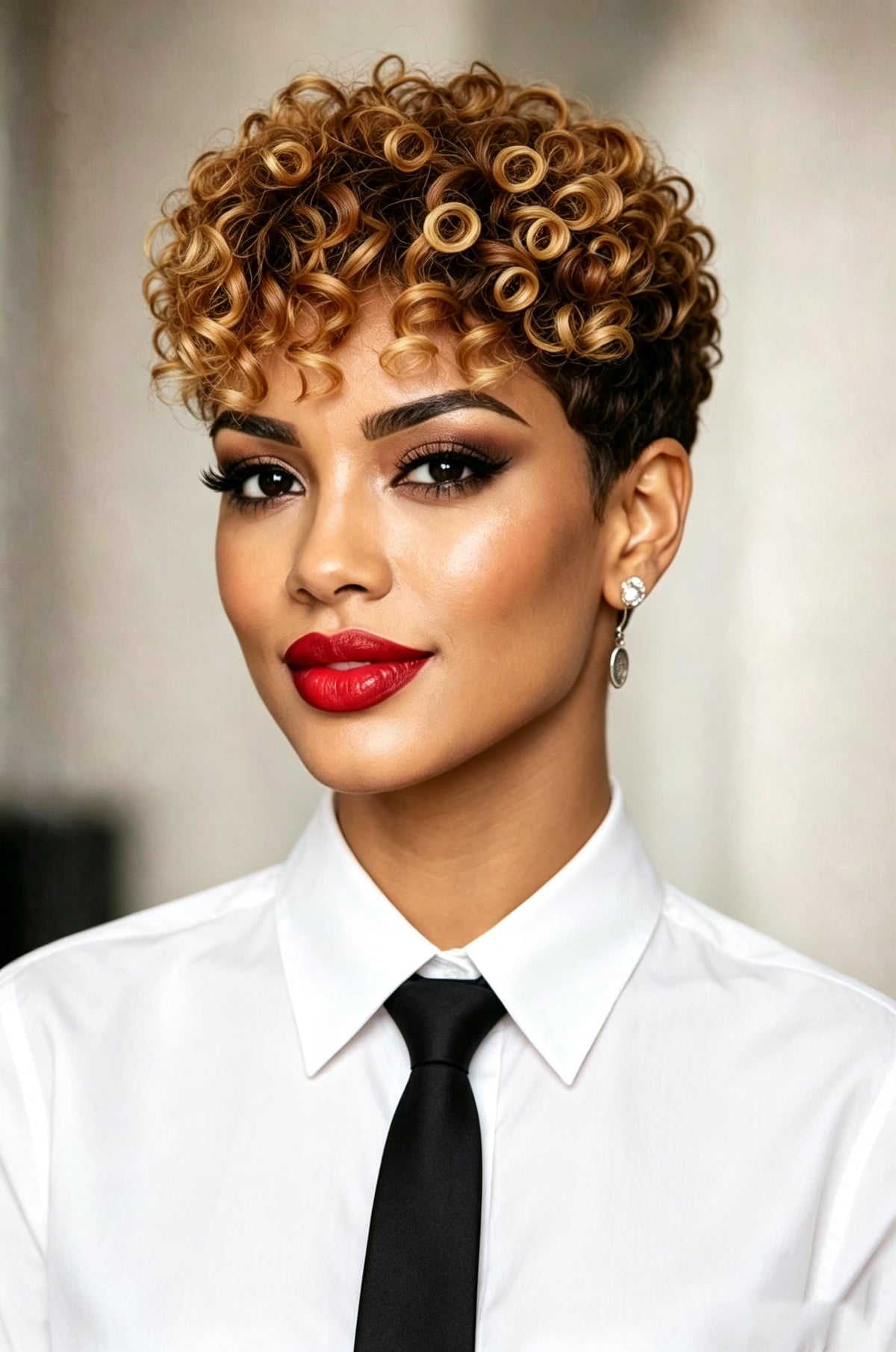 Short Curly Pixie Cut Wig, Two-Tone Black and Blonde Ombre, Synthetic Hair, Natural Looking