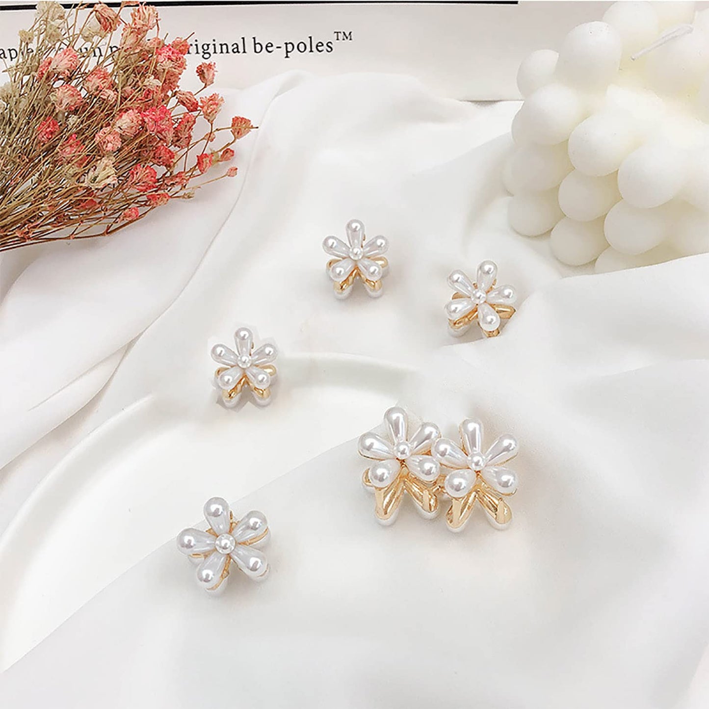 Doromy 16Pcs Small Faux Pearl Hair Claw Clips with Mini Crystal Floral Accents - Sweet Artificial Barrettes for Women and Girls Hair Clips Beauty & Personal Care Doromy
