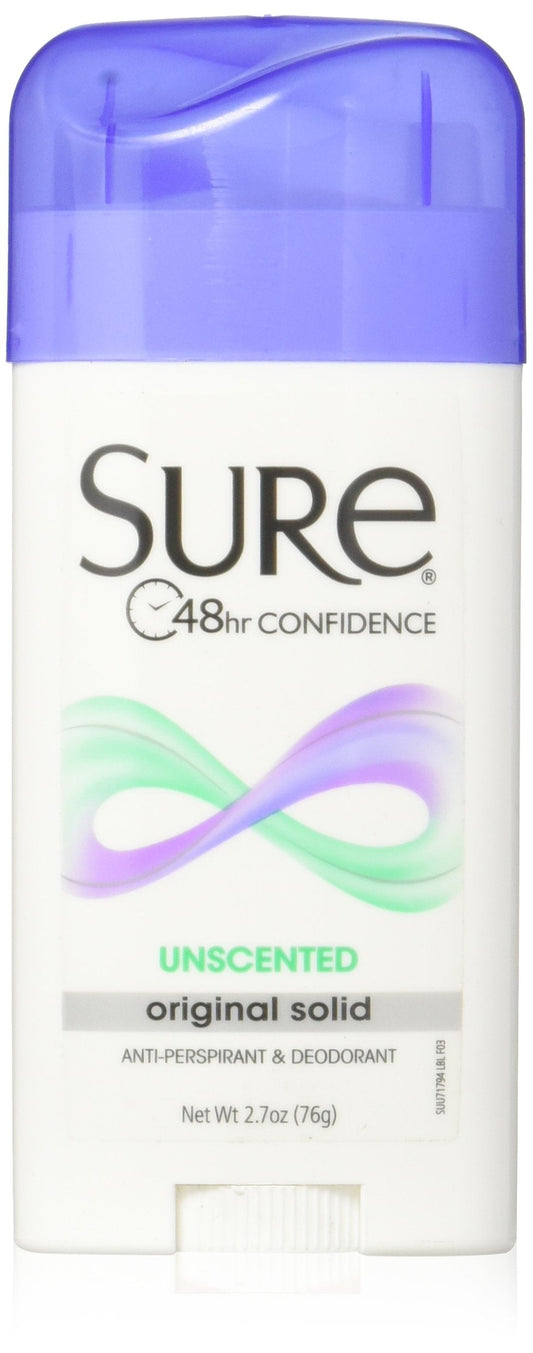 Sure Original Solid Unscented, Anti-Perspirant Deodorant, 2.7 oz (Pack of 2) Beauty and Personal Care Sure