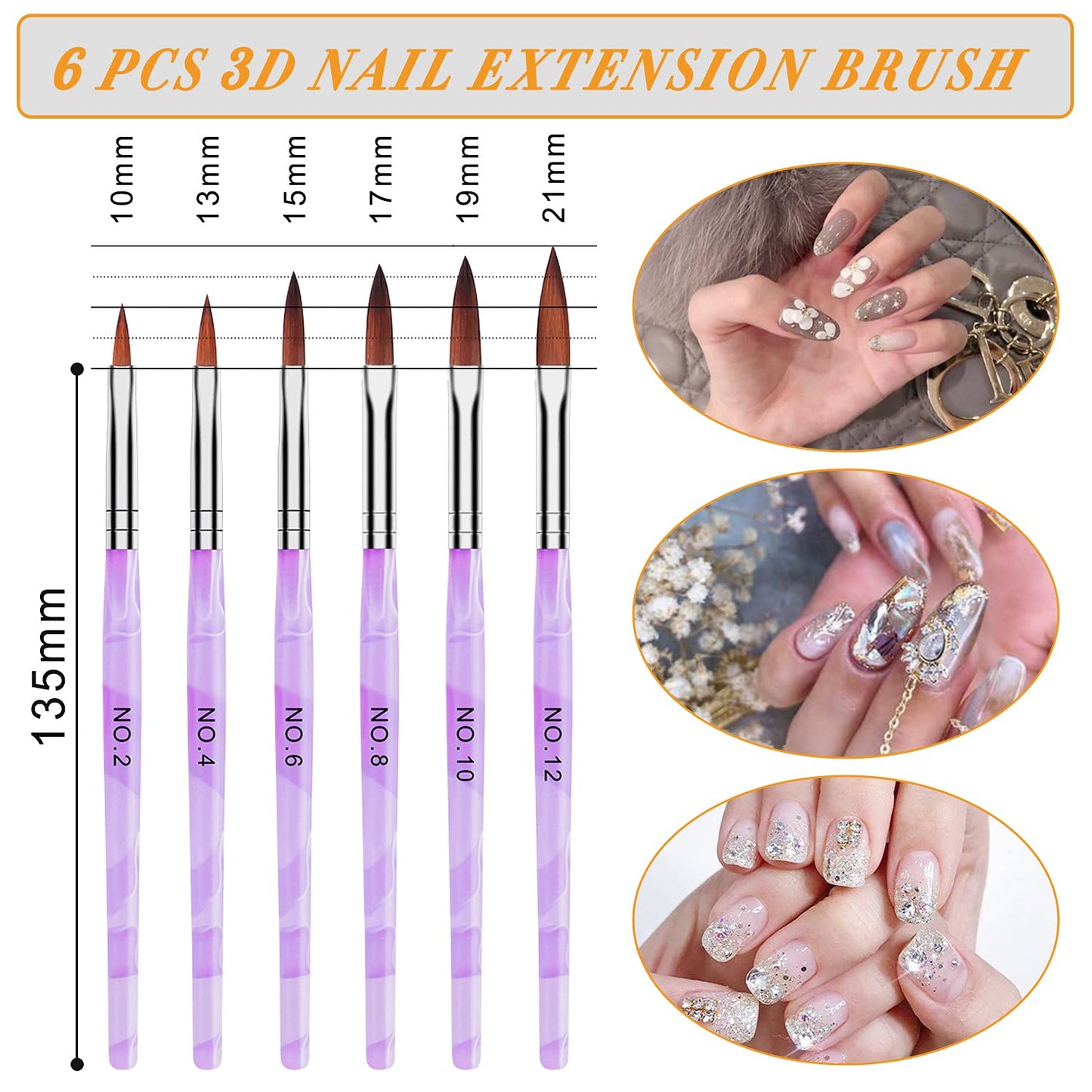 AROIC 28 Pcs Acrylic Nail Brush Set Including 7 Pcs UV Gel Nail Art Brushes, 6 Pcs 3D Nail Extension Brush, 5Pcs Double Ended Dotting Nail Pen Beauty & Personal Care AROIC