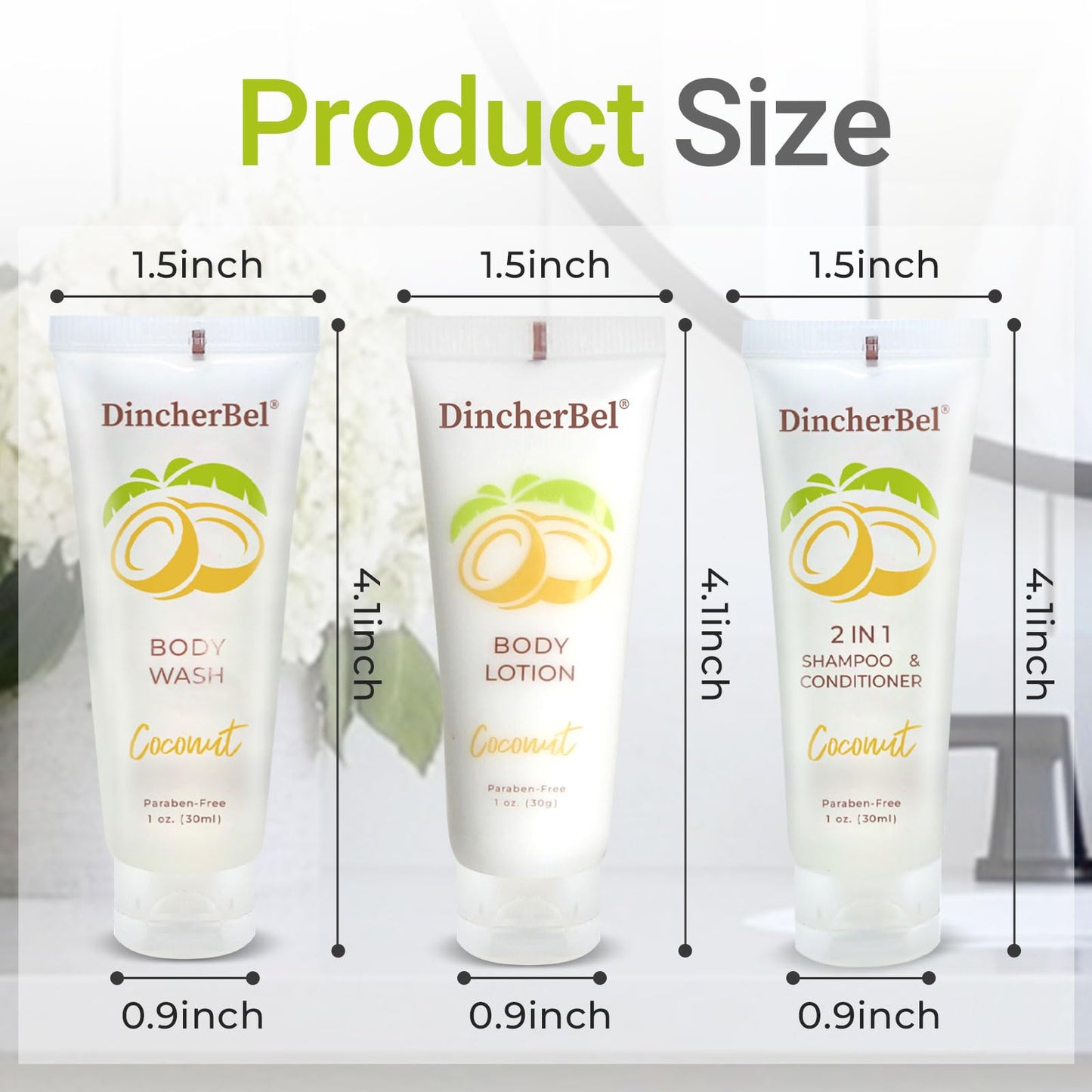 Travel Size Toiletries Kits, Bulk Mini Hotel Guest Amenities (Tropical Coconut, 1oz each), 3-Piece Sets Refreshing Coconut Scent - 50 Shampoo Beauty & Personal Care DincherBel
