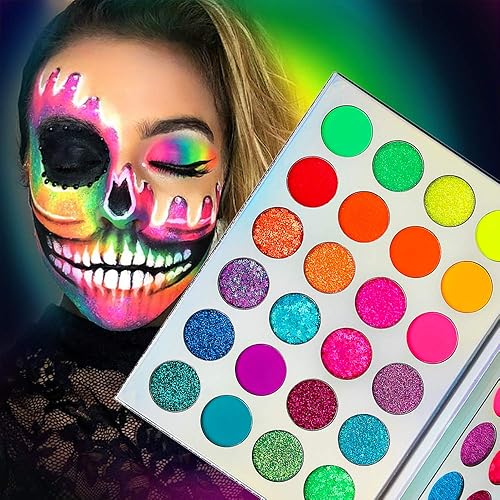 Afflano Neon Makeup Palette Eyeshadow, Glow in the Dark Colorful Eyeshadow Palette Highly Pigmented, Neon Party UV Blacklight Eye Shadow Pallet, Red Beauty & Personal Care Afflano