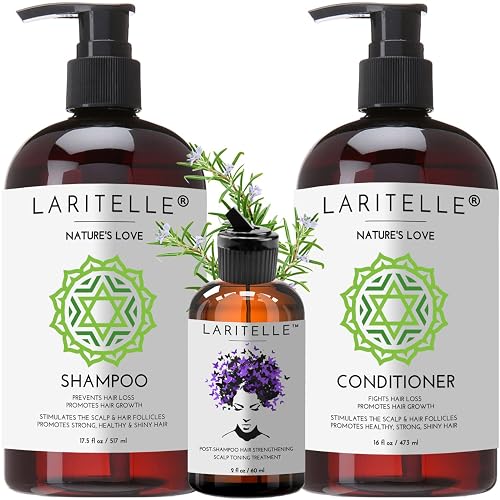 Laritelle Organic Hair Care Set Nature's Love: Shampoo 17.5 oz + Conditioner 16 oz + Bonus Post-shampoo Treatment 2 oz | NO GMO, Sulfates, Gluten Beauty & Personal Care Laritelle