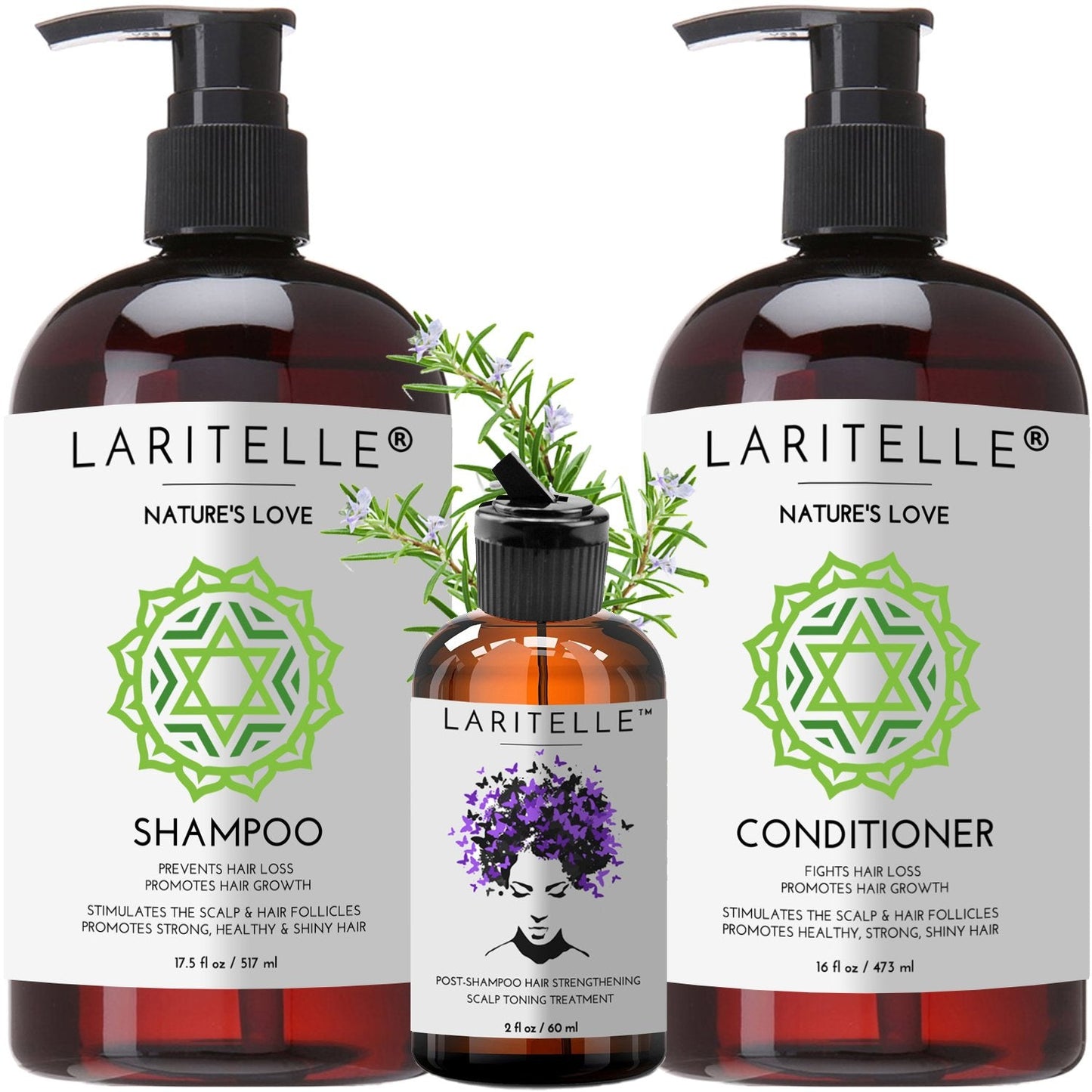 Laritelle Organic Hair Care Set Nature's Love: Shampoo 17.5 oz + Conditioner 16 oz + Bonus Post-shampoo Treatment 2 oz | NO GMO, Sulfates, Gluten Beauty & Personal Care Laritelle