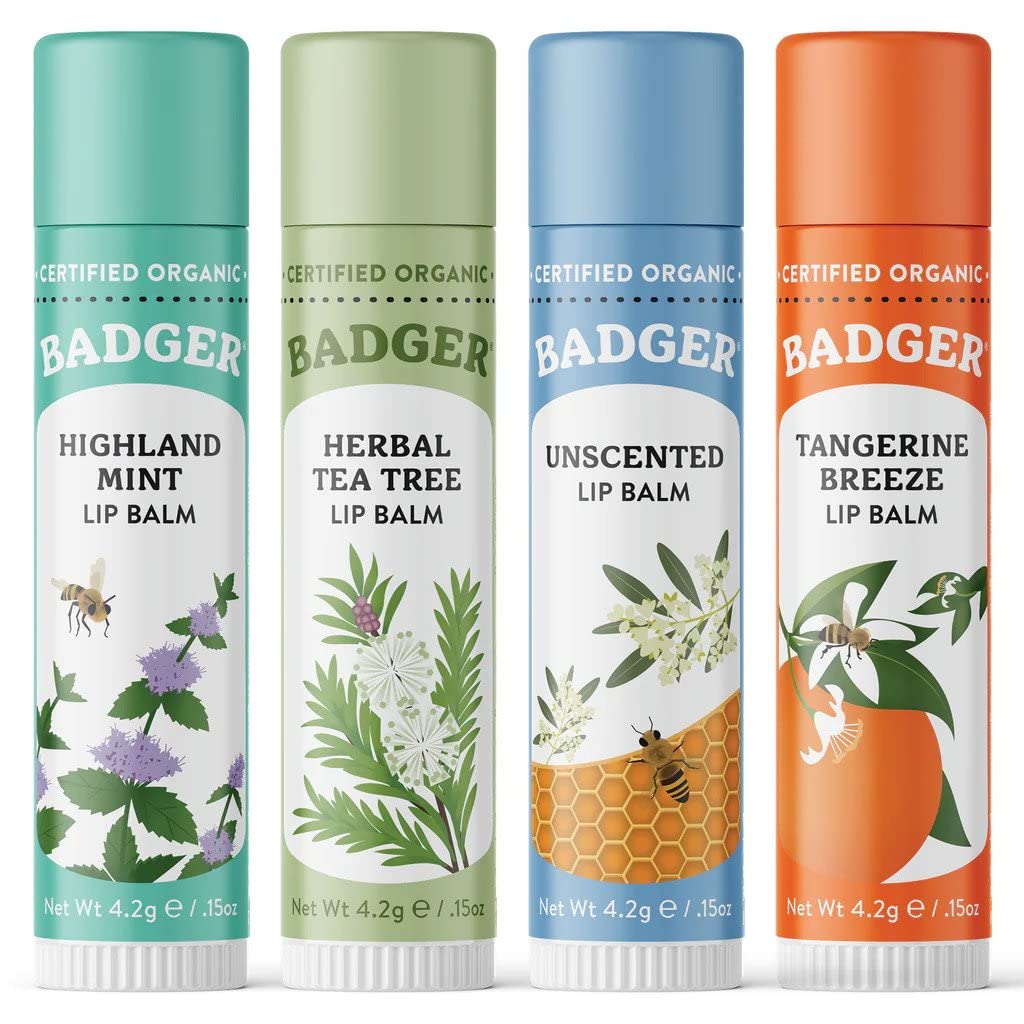 Badger Classic Organic Lip Balm Set - Green Box, Long Lasting Lip Moisturizer Gift Set, Light Silky Texture, All Natural Lip Balm Variety Pack Lip-Set Beauty & Personal Care Badger