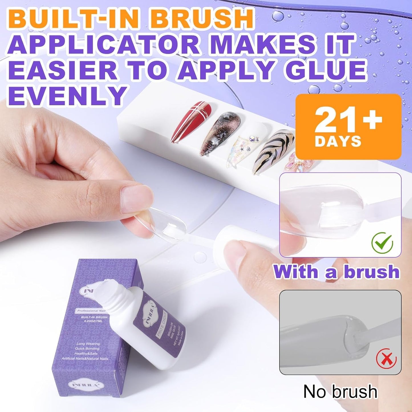 NXJ INFILILA Nail Glue, Professional Brush On Nail Glue, Nail Glue for Acylic Nails, Nail Glue for Press On Nails Fasle Nails Fake Nails Tips Glue Beauty & Personal Care NXJ INFILILA